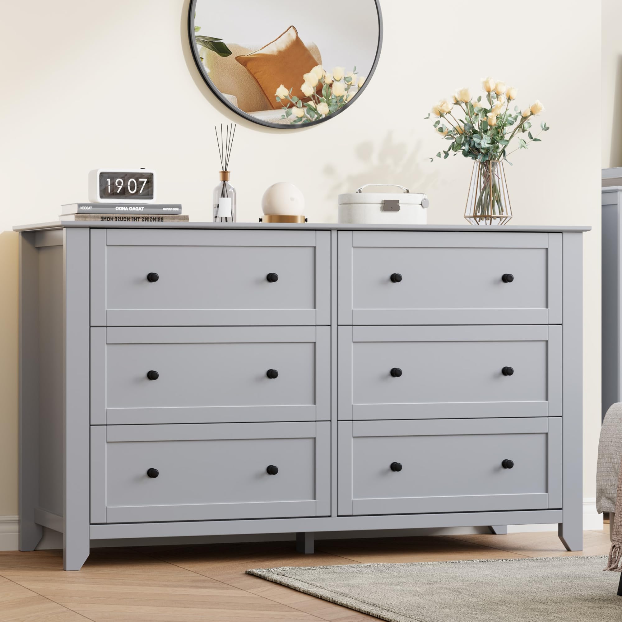 grey dresser with white knobs IDEALHOUSE 6 Drawer for Bedroom, 54