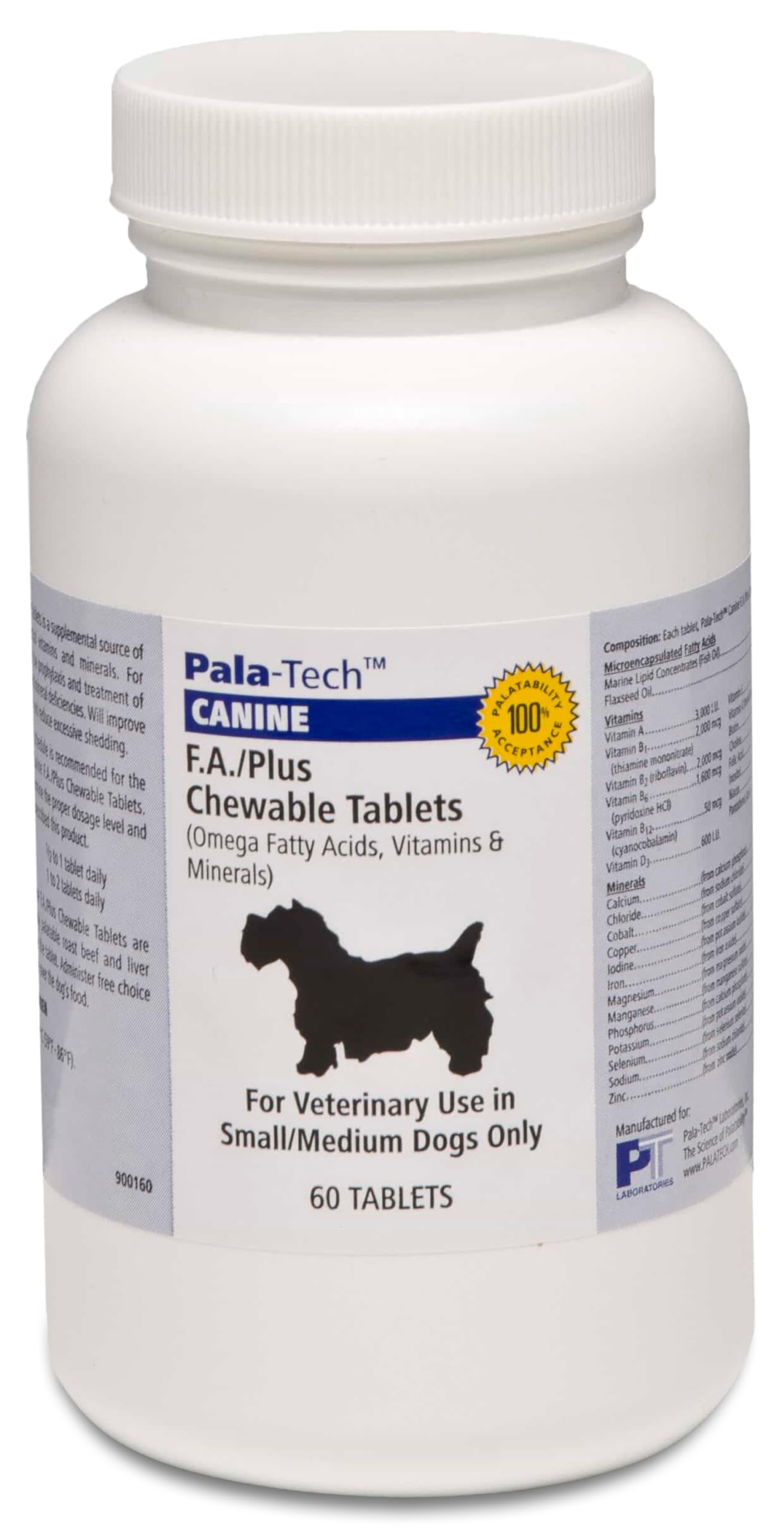 Pala-Tech FA Plus Chew Tabs for Small Dogs - Supports Skin, Coat & Allergy Relief - Dog Vitamins and Supplements with Omega-3 & 6 Fatty Acids - 60 Ct, Roast Beef Flavor