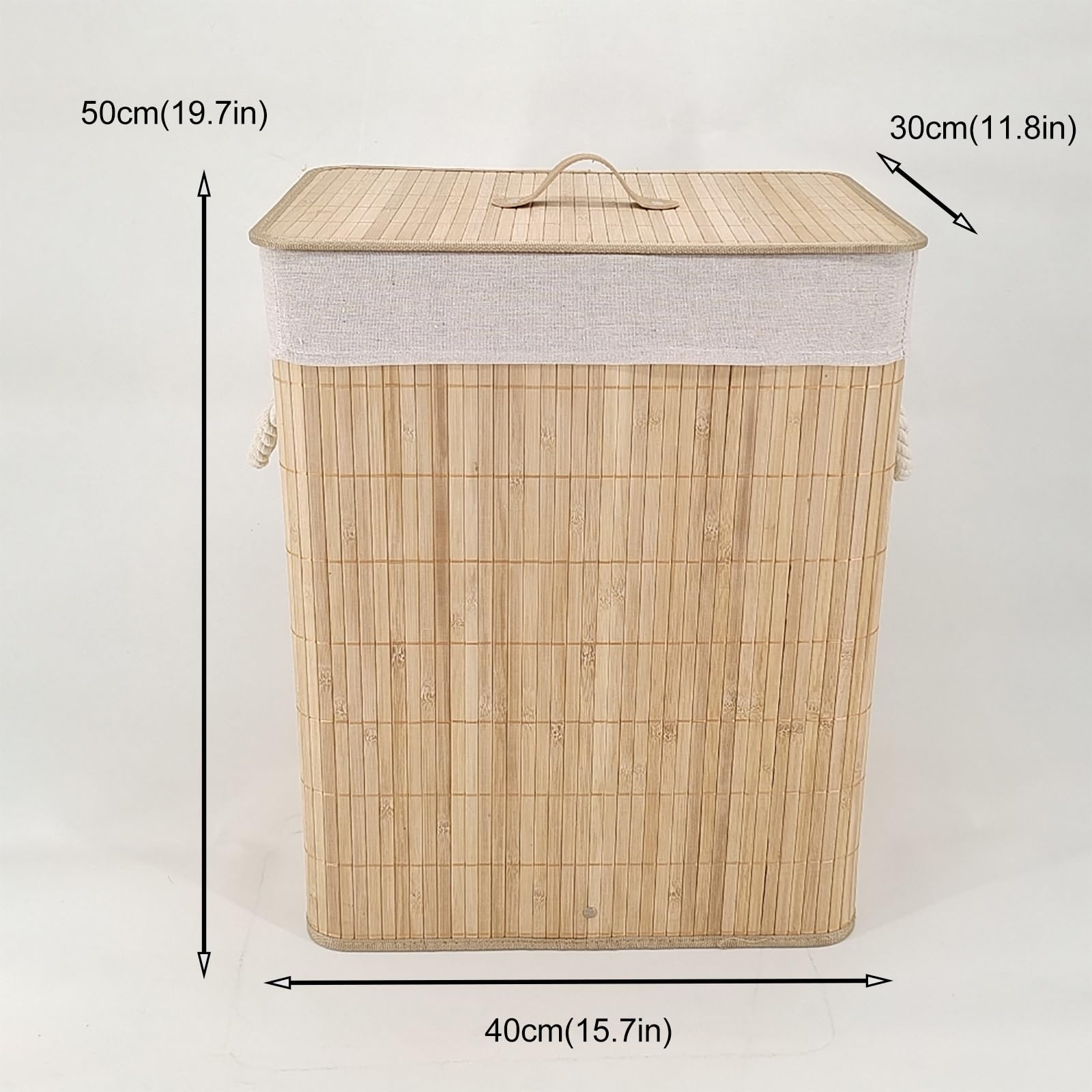 Panier à linge pliable avec couvercle, panier de 60 L avec sac amovible et poignées pour salle de bain, chambre à coucher, placard, gain de place
