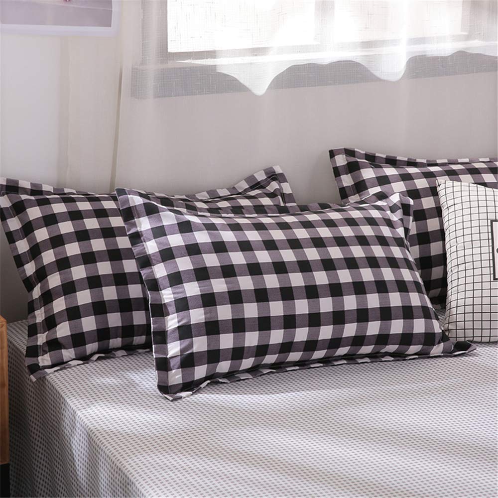 Fansu Juego de Ropa de Cama 4 Piezas, Incluye Moderno Nórdico Microfibra 1 Cremallera Funda Nórdica de Edredón 1 Colcha de Cama o Sábana 2 Fundas de Almohada (150x200cm-1.5M,Retro a Cuadros Negro)