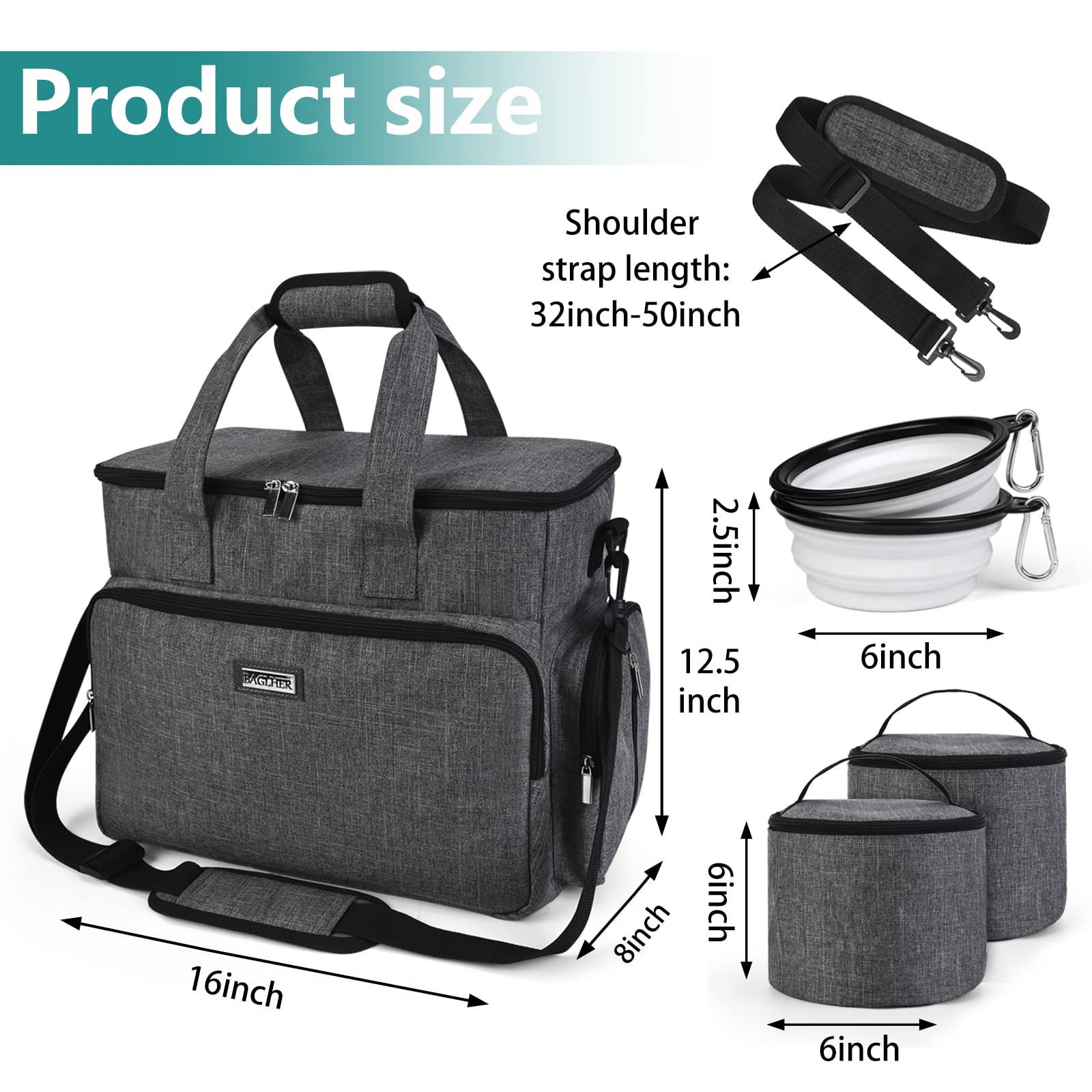 BAGLHER Doppelschichtige Haustier-Reisetasche – 30 Liter, Bis 22,7 Kg – Wasserdicht, Mit Schultergurt & Zubehör Für Hunde & Katzen
