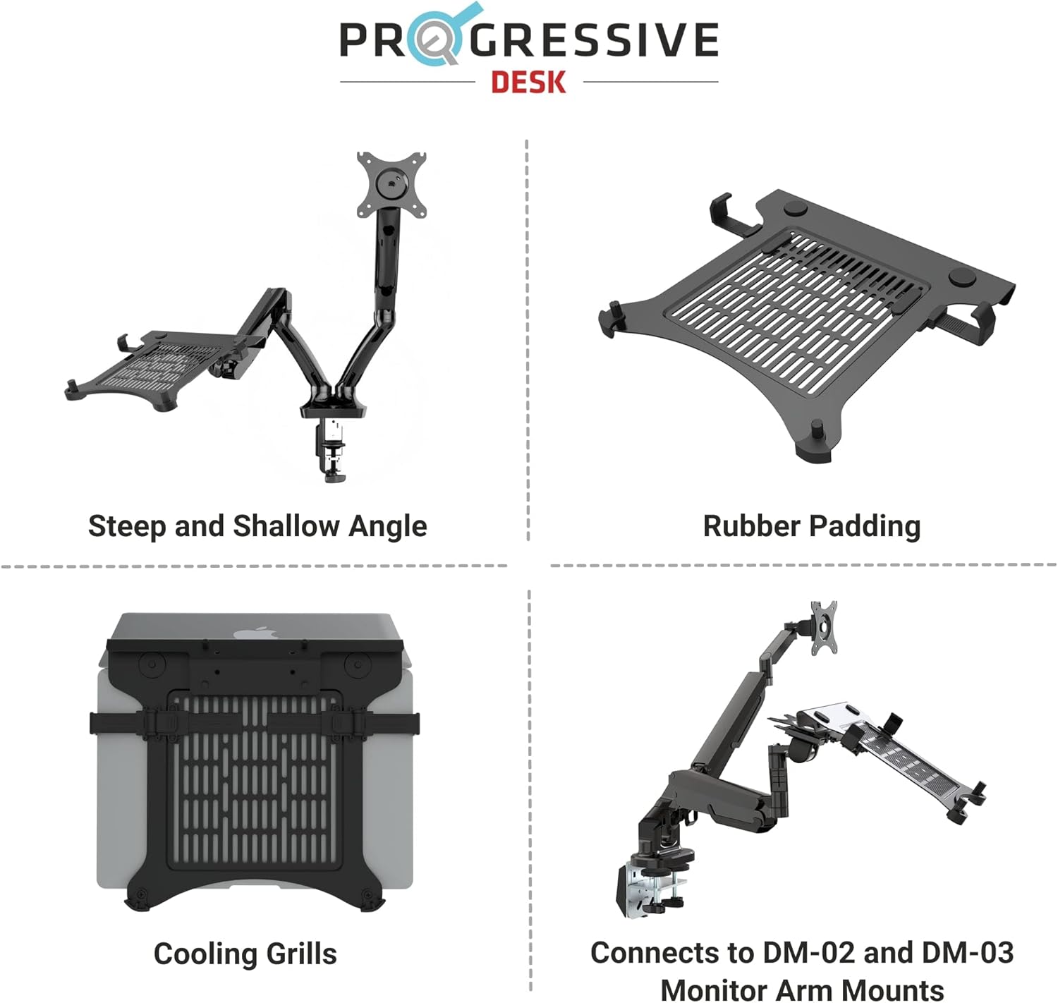 Progressive Desk Laptop Mount for Gas Spring Monitor Arm - Supports 10.1" - 17.3" -Adjustable Angle