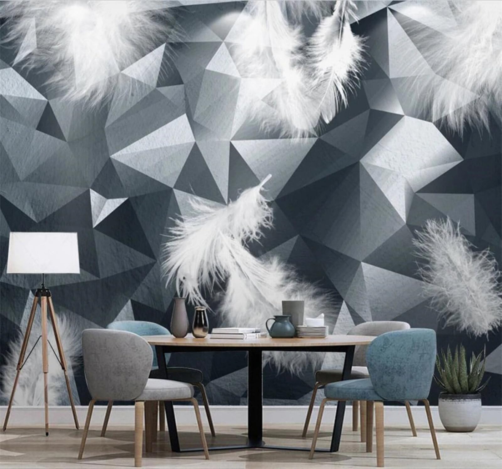 Wallpaper-3D-Xlm 200Cm×140Cm(B×H) Minimalism Three Dimensional Creative Geometric Feathers 3D Wallpaper Easy Install Feature Office Living Room Sofa Bedroom Tv Background Wall Decoration-200Cm×140Cm