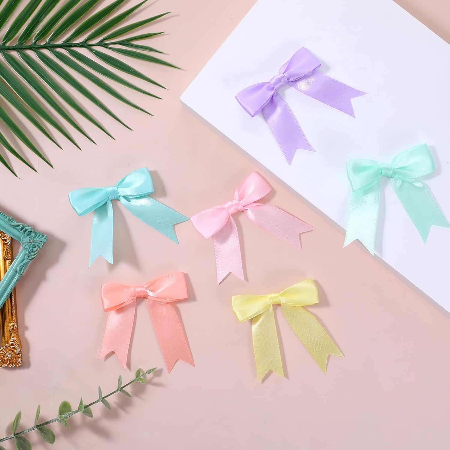 60 Pcs Pastel Satin Ribbon Bows with Twist Tie, Color Pre Tied Bow for Crafts, 2.5 Inch Twist Tie Bows for Treat Bags, Package Decorating Ribbon Bow for Gift Wrapping Treat Bag Wedding Birthday Party - Image 3