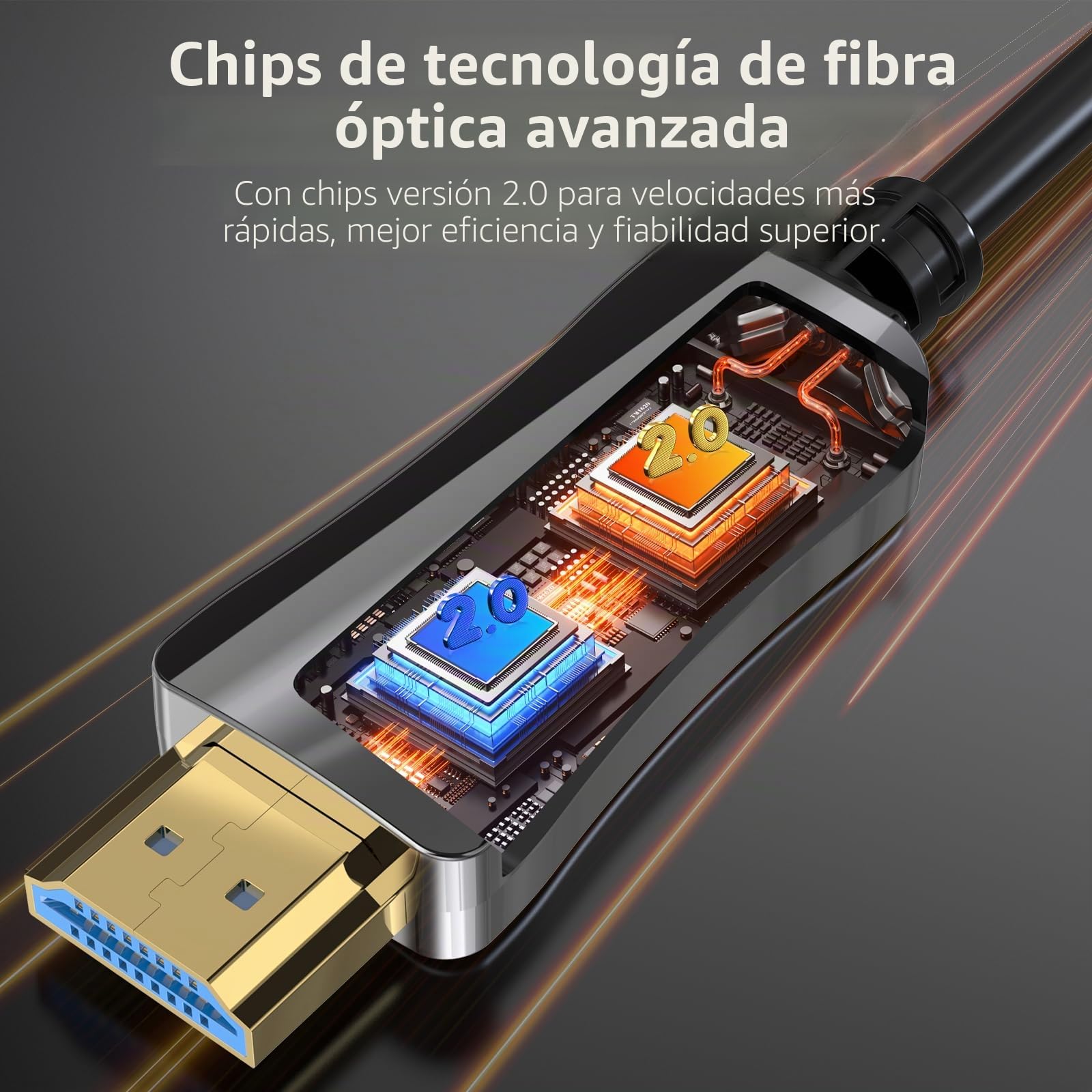 Cable HDMI Fibra Óptica - 15m, Cable HDMI 4k Compatible con UHD 4K@60Hz HDR, YUV 4:4:4 8bit, Alta Velocidad 18Gbps, Ethernet, 3D, ARC, HDCP 2.2