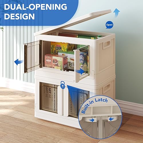 Miniatura 5 de FLEXIMOUNTS 75 QT Contenedores de almacenamiento apilables con tapas, contenedores de almacenamiento plegables de plástico, organizadores de armario