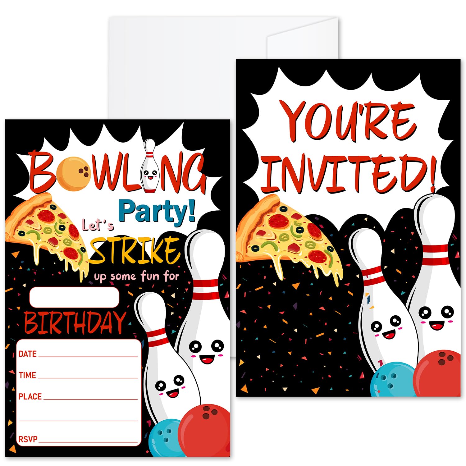 Bowling Birthday Invites Cards For Boys Girls, Let's Strike Up Some Fun Birthday Party Invitations For Kids, 20 Birthday Invitation Cards With