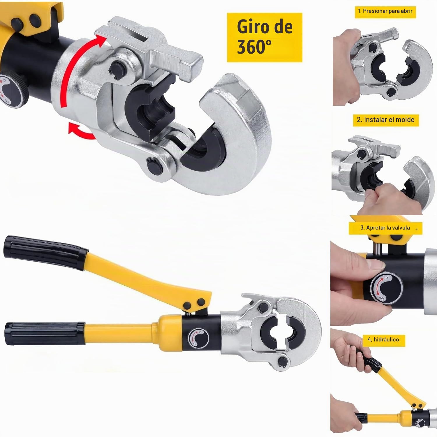 8T Alicates Prensadores de Tuberías Cabezal 360° Giratoria Alicates para Prensar Tuberías para Tubos de Cobre/Aluminio, Plástico/Pex/PB