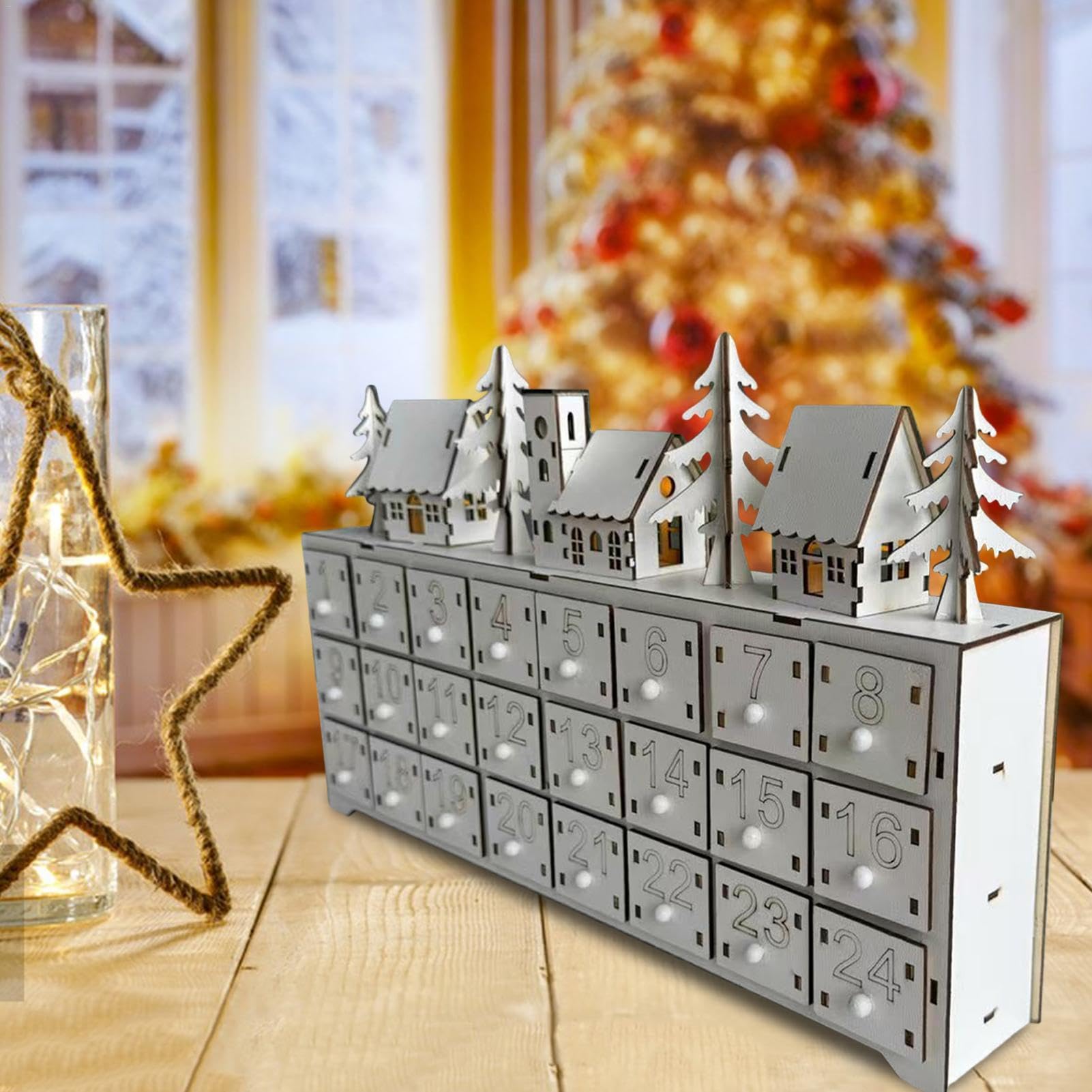Calendario Adviento Navideño Madera Letreros De Mesa Con Luces LED