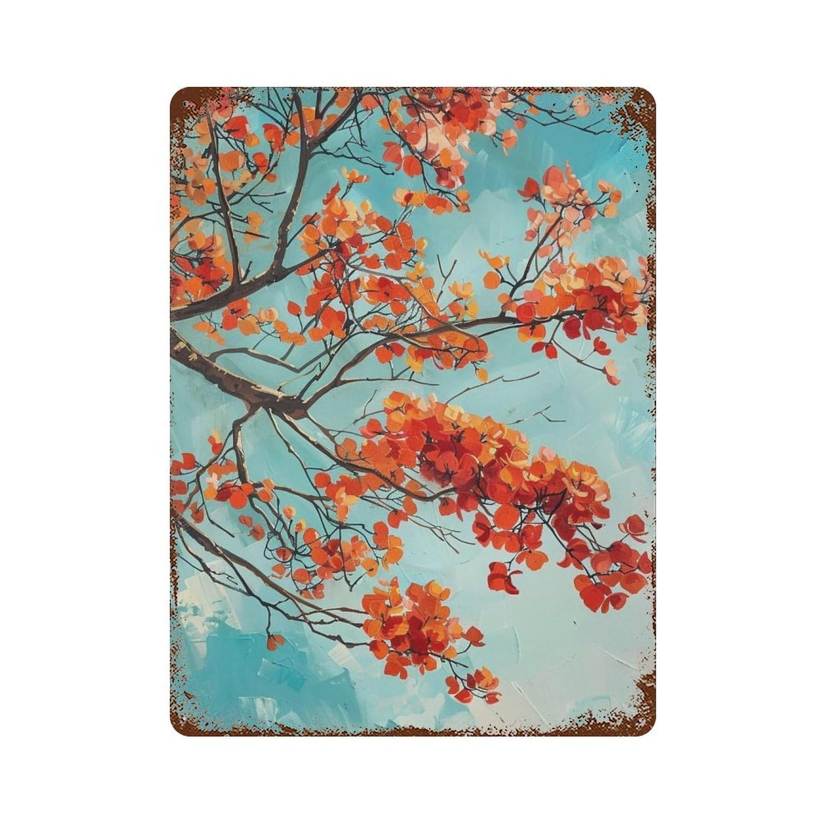 Wihyrtui Style Textured Realistic Blue Sky Flame Foliage Vista 03 Wall Retro Iron Metal Tin Sign Vintage Art Poster Modern Home Cofffee Club Art Bar Shop Decor 40X30cm