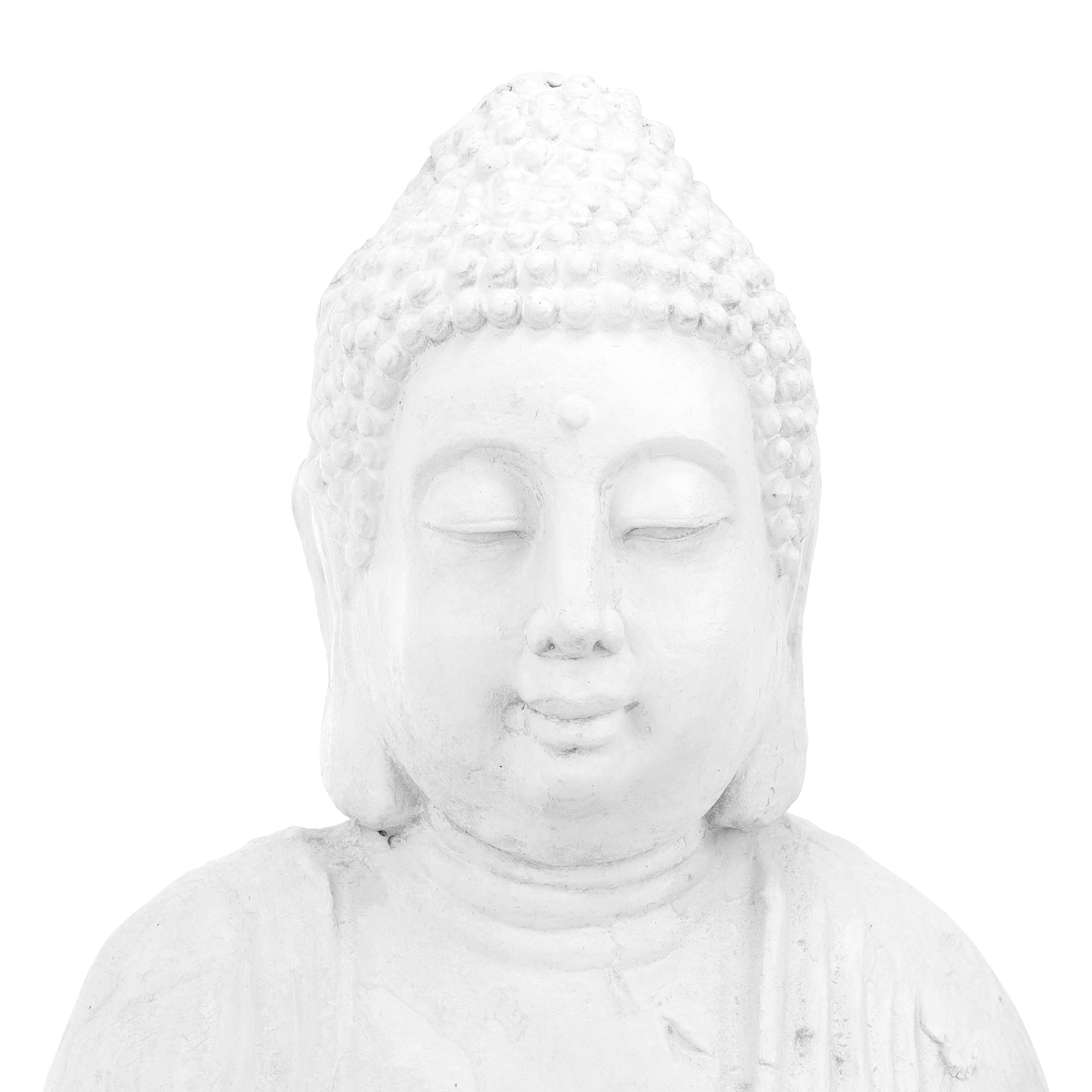 Relaxdays Figura Buda Sentado, 70 cm, Decoración Jardín XL, Resistente Intemperie y Heladas, Escultura Exterior, Blanco