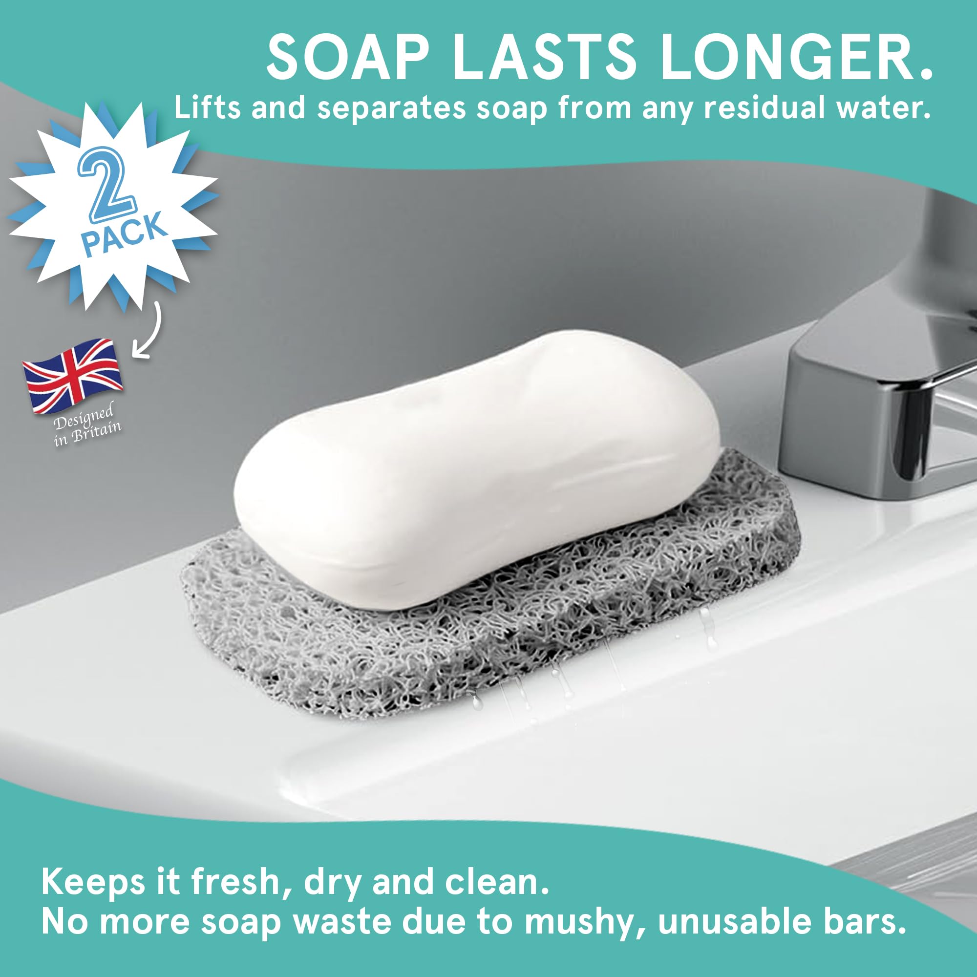 Soap Saver by Smith’s®, Grey, 14 cm (L) x 8 cm (W) x 1.2 cm (H) - Image 2
