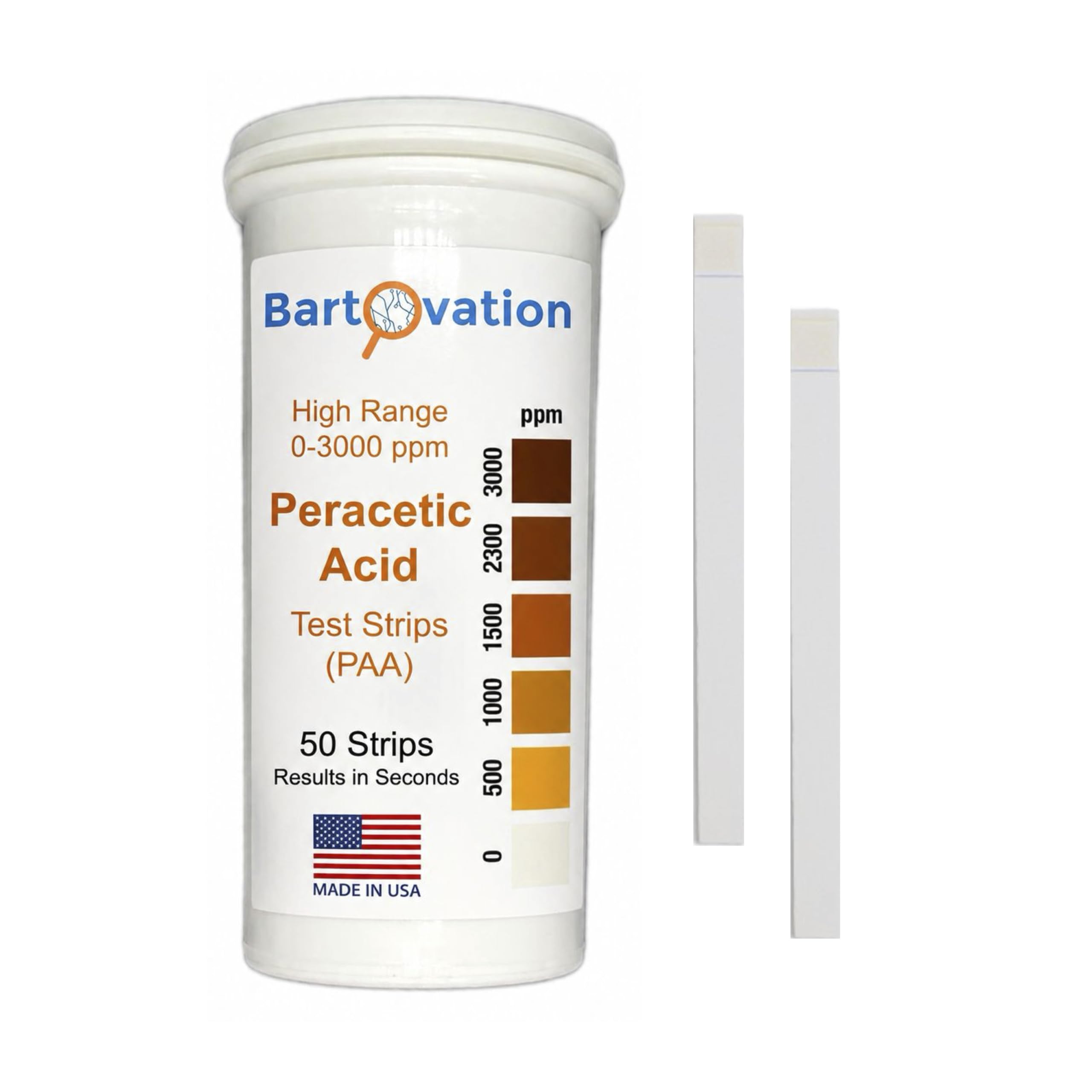 Peracetic Acid Test Strips - High Level 0-3000 ppm -1