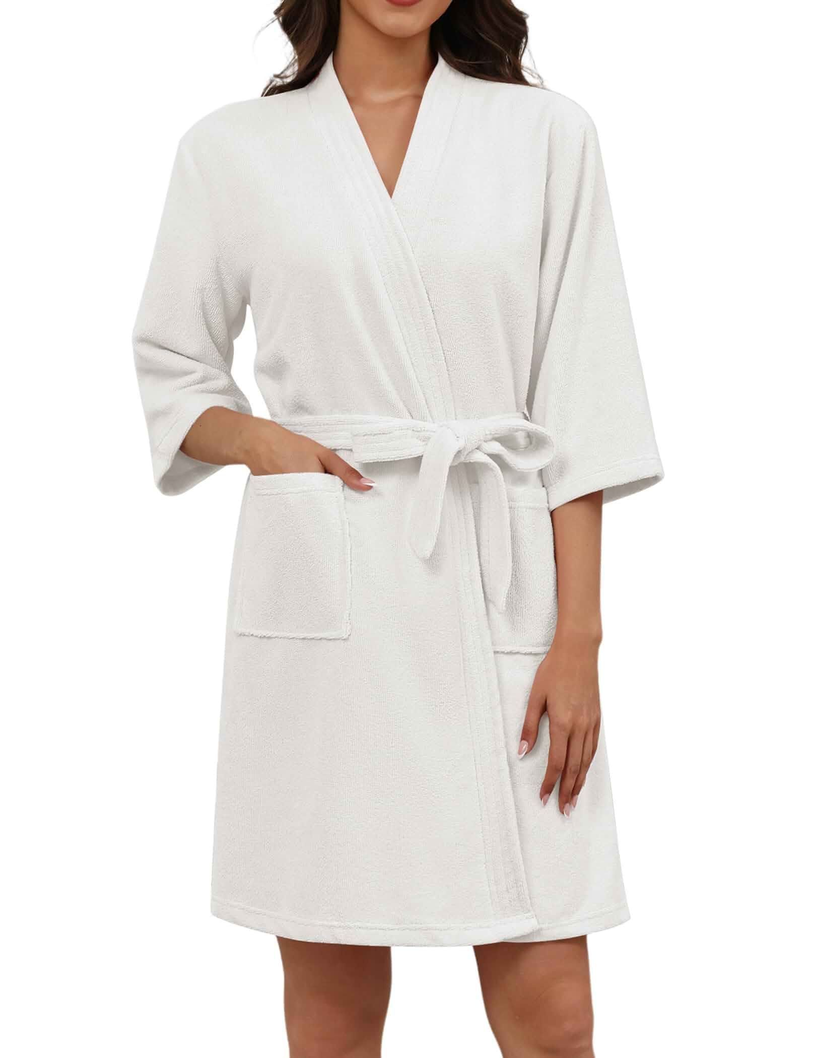 EkouaerTowel Robe for Women Terry Cloth Robes for Women Absorbent Bathrobe 3/4 Sleeve Knee Length Towel Material Robes for Women, Womens Terry Cloth Spa Robes with Pockets