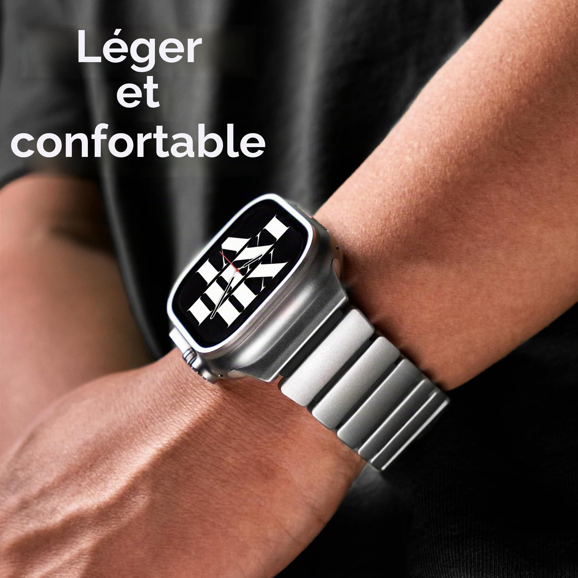 Bracelet en titane compatible avec Apple Watch Ultra 3/2/1 49 mm - Silicone titane - Double couche - Fermeture magnétique - Bracelet de rechange pour iWatch Series 11