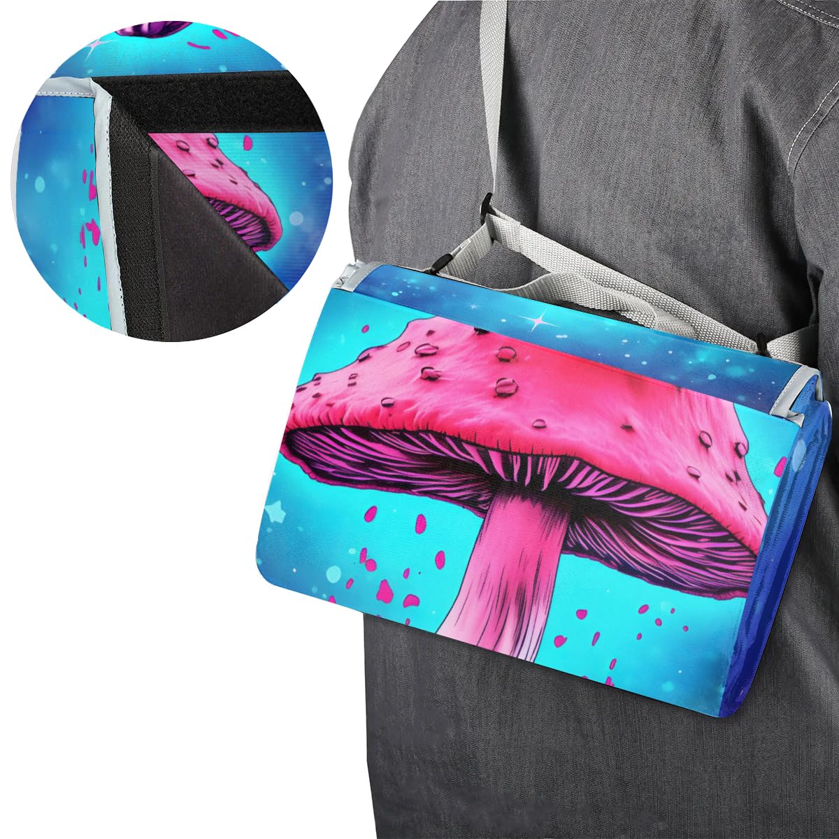 Mantas de picnic de 150 x 145 cm, diseño de hongos nocturnos galaxia, plegable, manta impermeable para playa, camping, senderismo, picnic