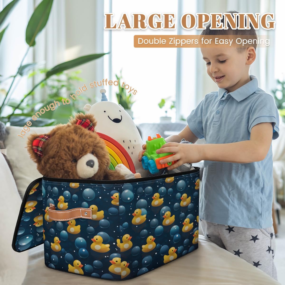 Storage Bin Set of 2 Bubble Ducks Storage Basket with Zipper Lid & Handle Foldable Closet Shelf 2 Pack Cloth Organizer Basket Cube Bins Clothes Organizer for Nursery, Bedroom