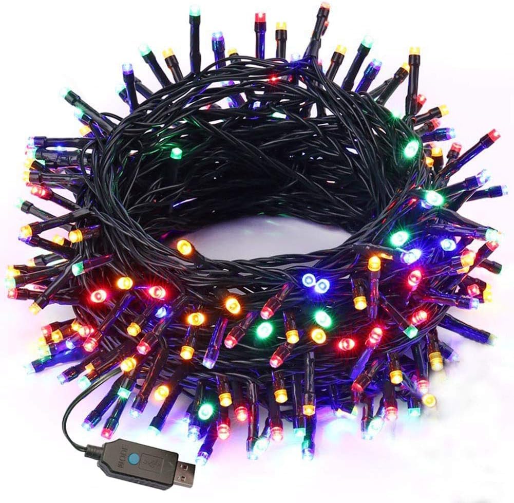 FULLBELL Christmas Lights, Indoor String Lights with 8 Flash Changing Modes, USB Power 72ft 200LED Wire Lights. (Updated Multi Color 200 LED, 66 Feets USB String Lights)