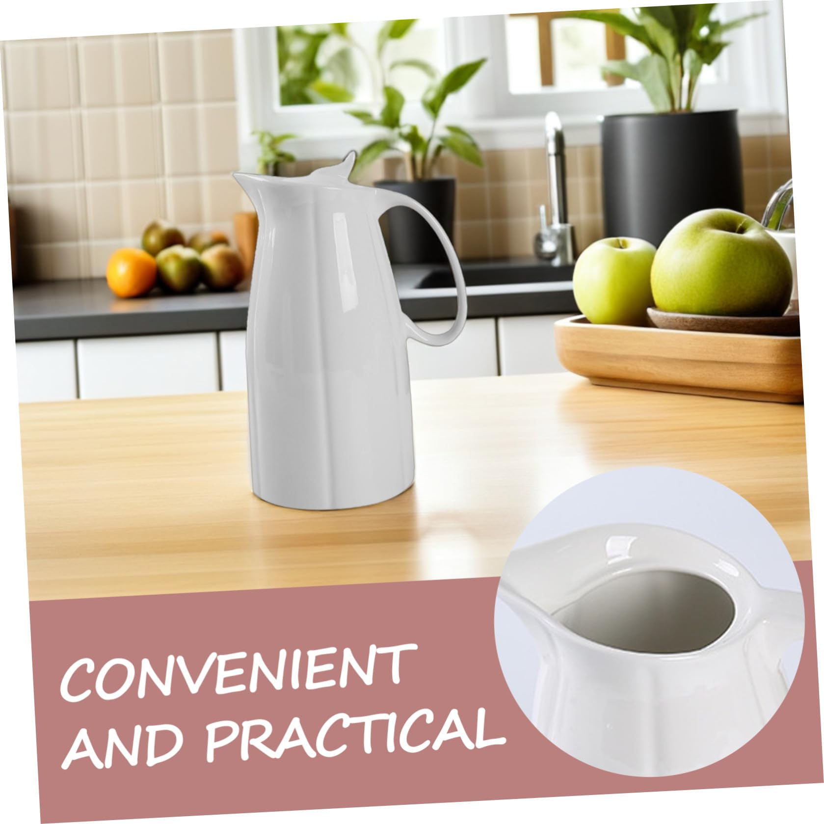 VILLCASE Pichet avec Fond Rond et Bouche Étroite Résistant Haute Température 2300ml en Céramique Blanc Cuisine et Tables à Manger
