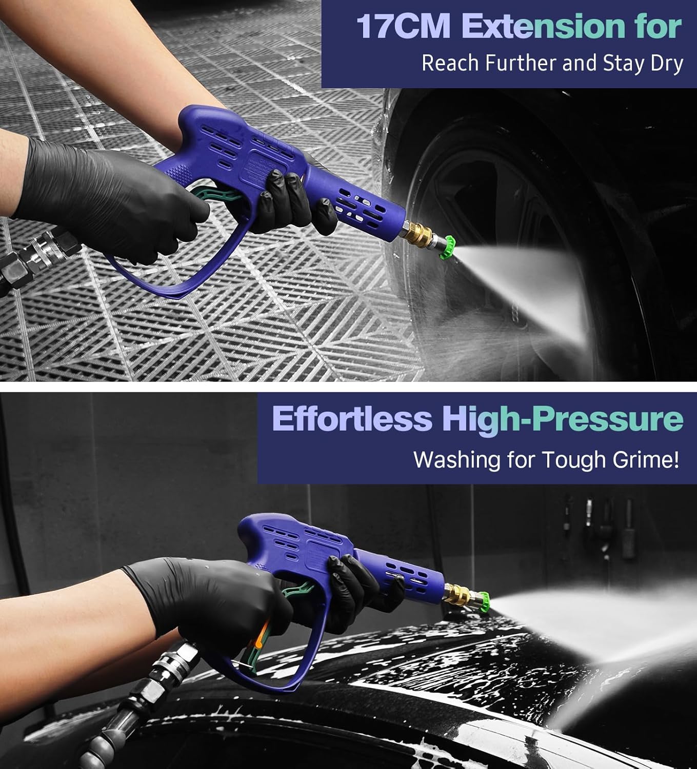 YeewayVeh High Pressure Washer Gun with 3/8" Quick Connect and M22 14mm / 15mm Fitting, Pressure Washer Wands with 5 Nozzles Tips, Power Washer Gun for Car Wash (5000PSI, 8 GPM)