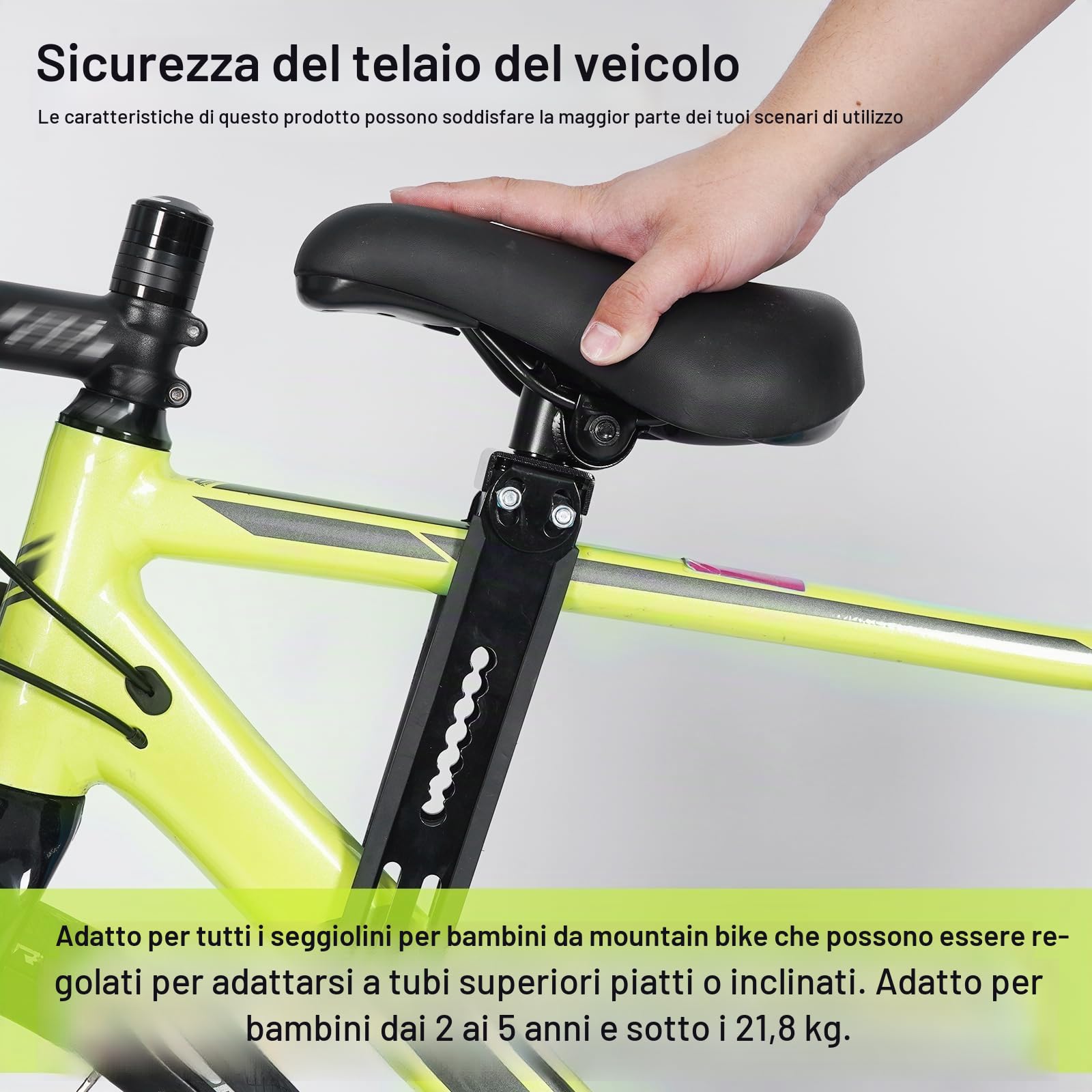 BYZESTY Seggiolino da bicicletta per bambini, seggiolino per bicicletta, seggiolino per bambini, seggiolino anteriore con manubrio e pedali, seggiolino rimovibile per mountain bike per bambini dai 2