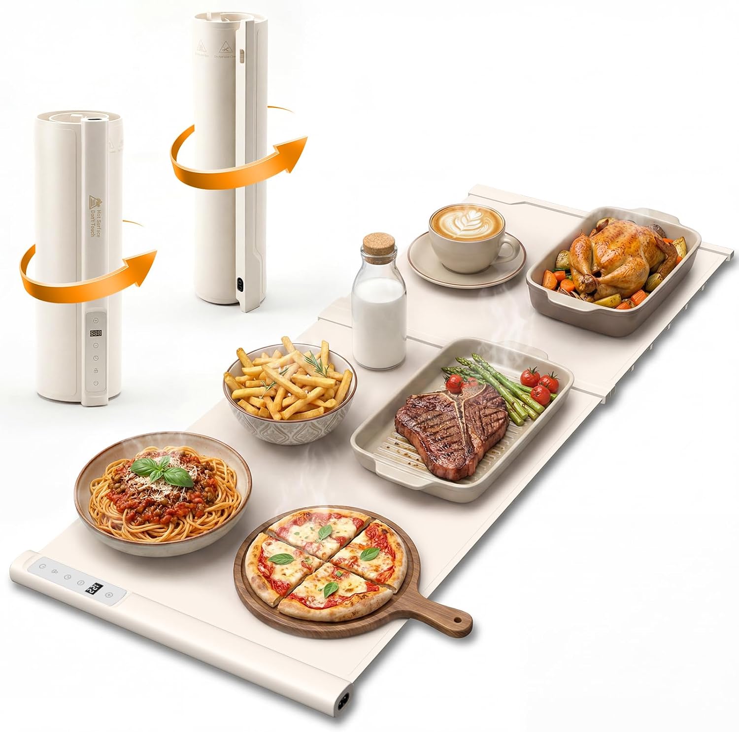 Food Warming Mat Extra Large-MIXVOVA 42"X16" Extendable Electric Food Warmer with 7 Temperature & 6 Timer Settings,Child Lock,2-Piece Silicone Warming Trays for Buffets,Parties and Home,Gifts for Mom