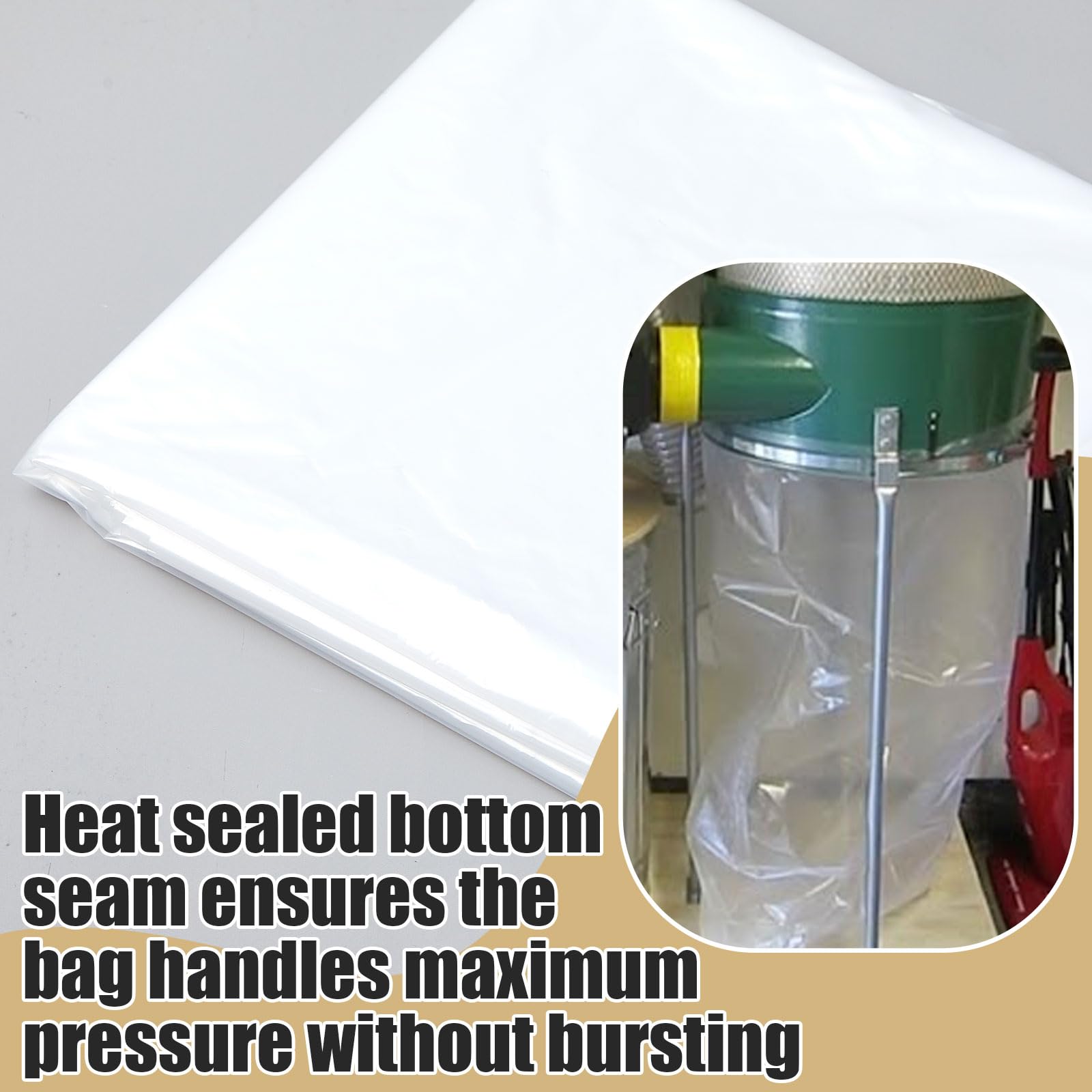 MotiMind 8 bolsas de repuesto para colector de polvo y abrazaderas de banda, aptas para colector de polvo con diámetros de 18-7/8 pulgadas a 19-27/64 pulgadas