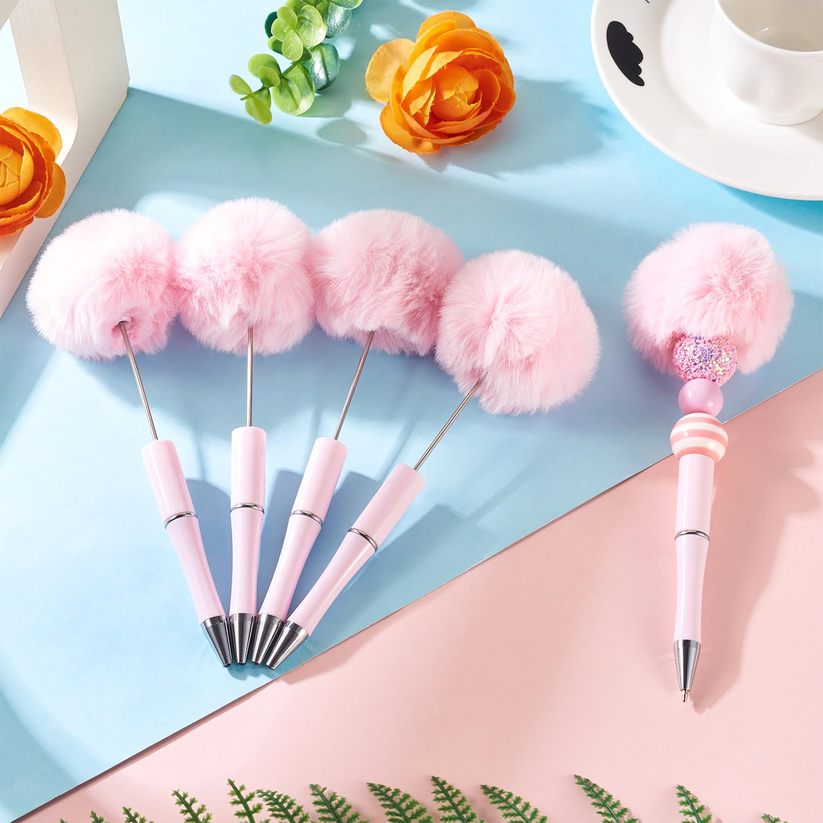 Beadthoven 10pcs Plush Beadable Pens Fluffy Ballpoint Pens Pom Pom Ball-Point Pens for DIY Personalized Beaded Pen Rollerball Pen Office School Supplies - Image 4
