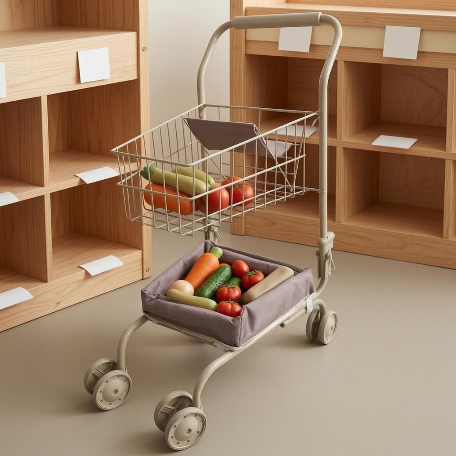 Carrello Spesa Giocattolo Struttura in Metallo Carrello Supermercato Pieghevole per Bambini, style to 1