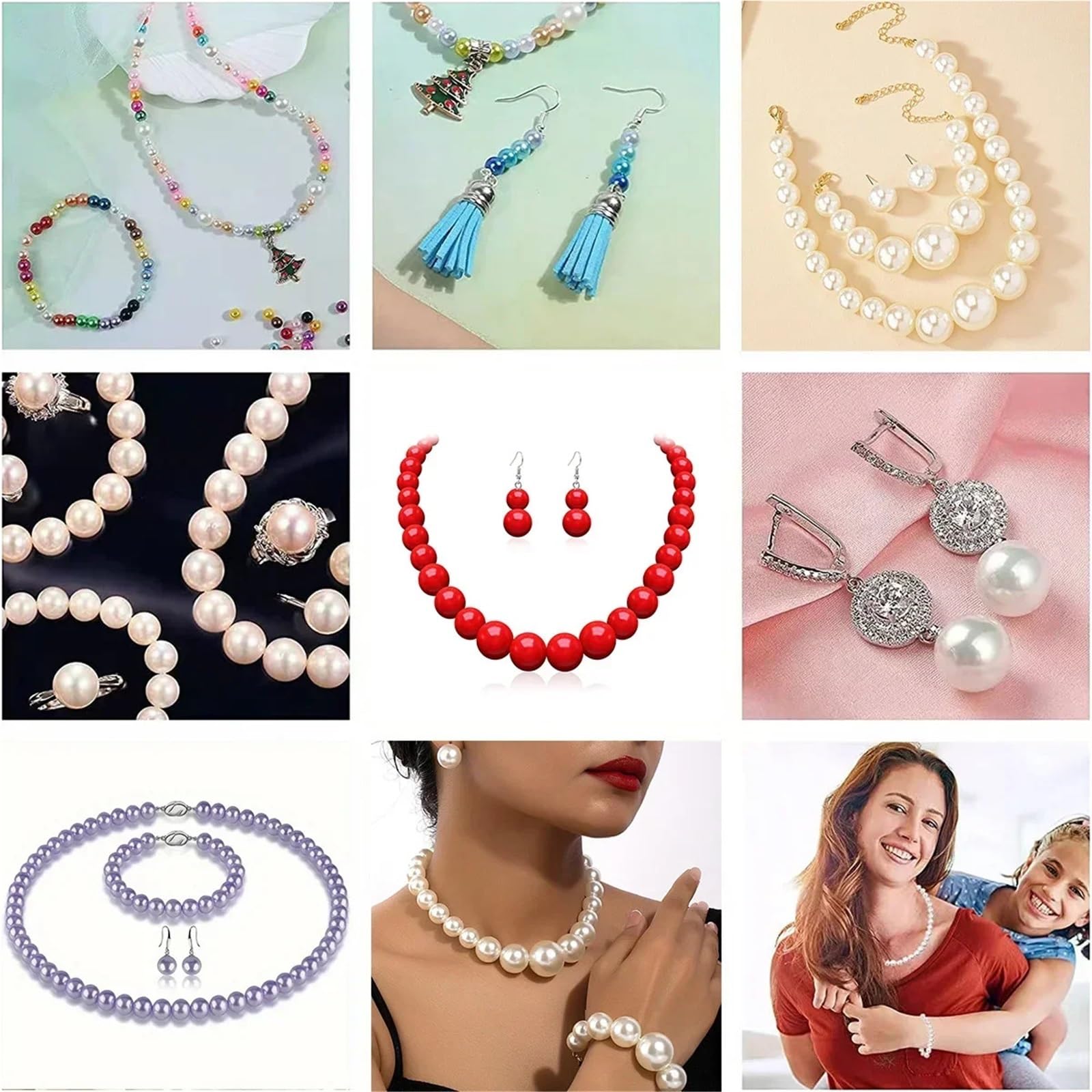 10 cajas de perlas de imitación de ABS de 3 a 14 mm para hacer joyas hechas a mano, materiales adecuados para collares, pulseras | Cuentas de perlas versátiles para collares, pulseras y proyectos de manualidades. (Blanco)