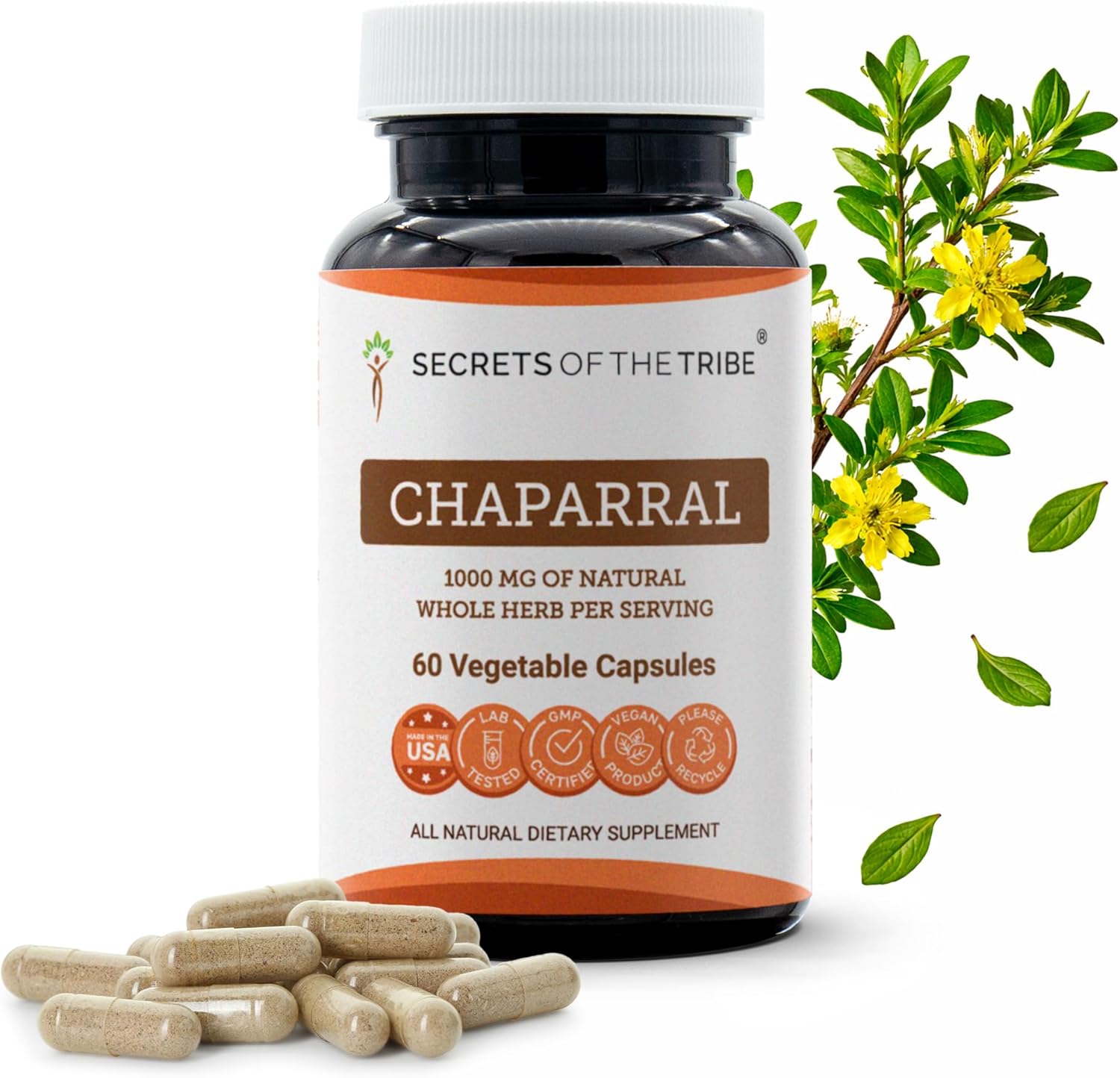 Secrets of the Tribe Chaparral 60 Capsules, 1000 mg, Chaparral (Larrea tridentata) Dried Leaf and Flower (60 Capsules)