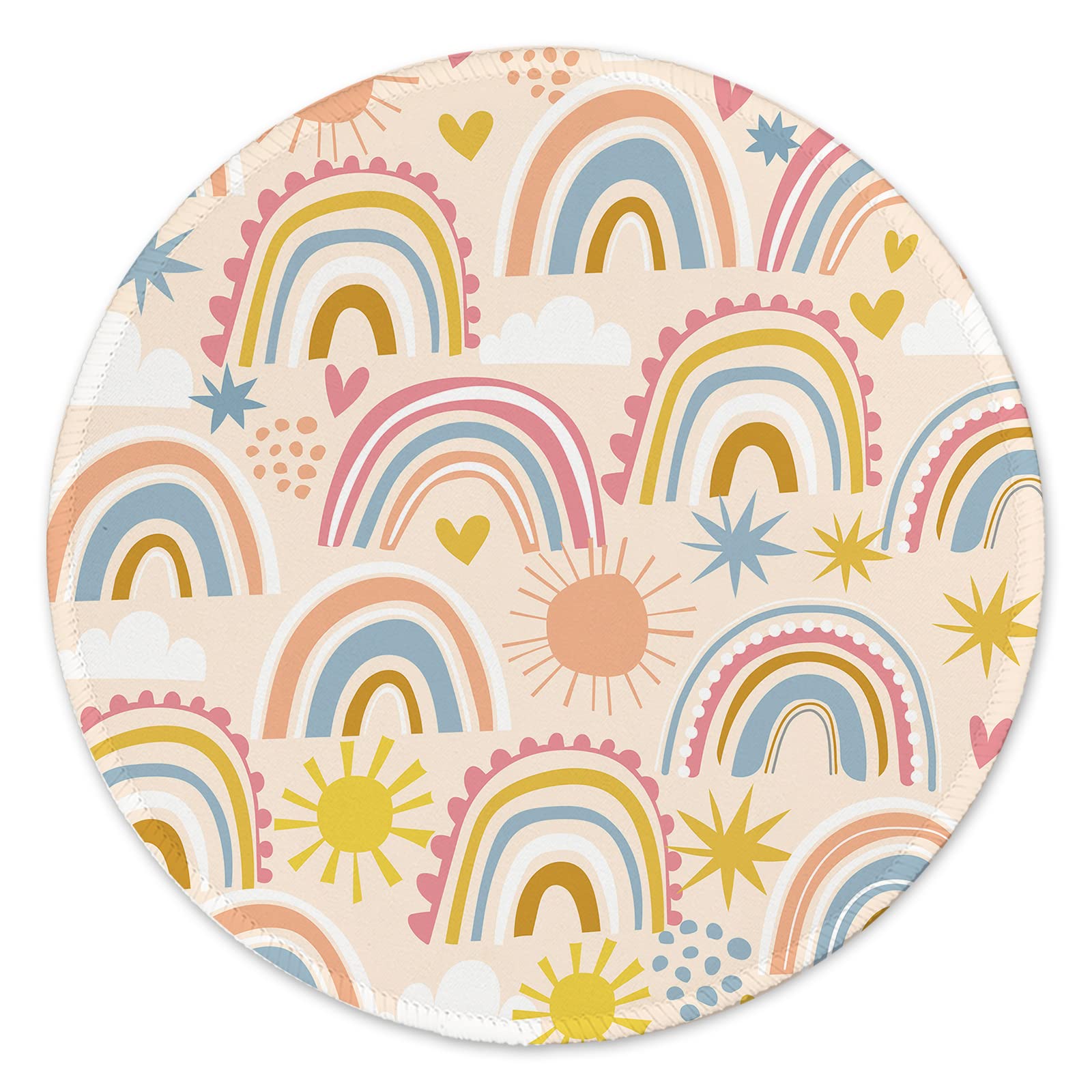 Round Mouse Pad,Gaming Mouse Pad,Non-Slip Rubber Base Mouse Mat with Stitched Edge 7.9 x 7.9 Inch for Laptop Computer (Rainbow Adorable)