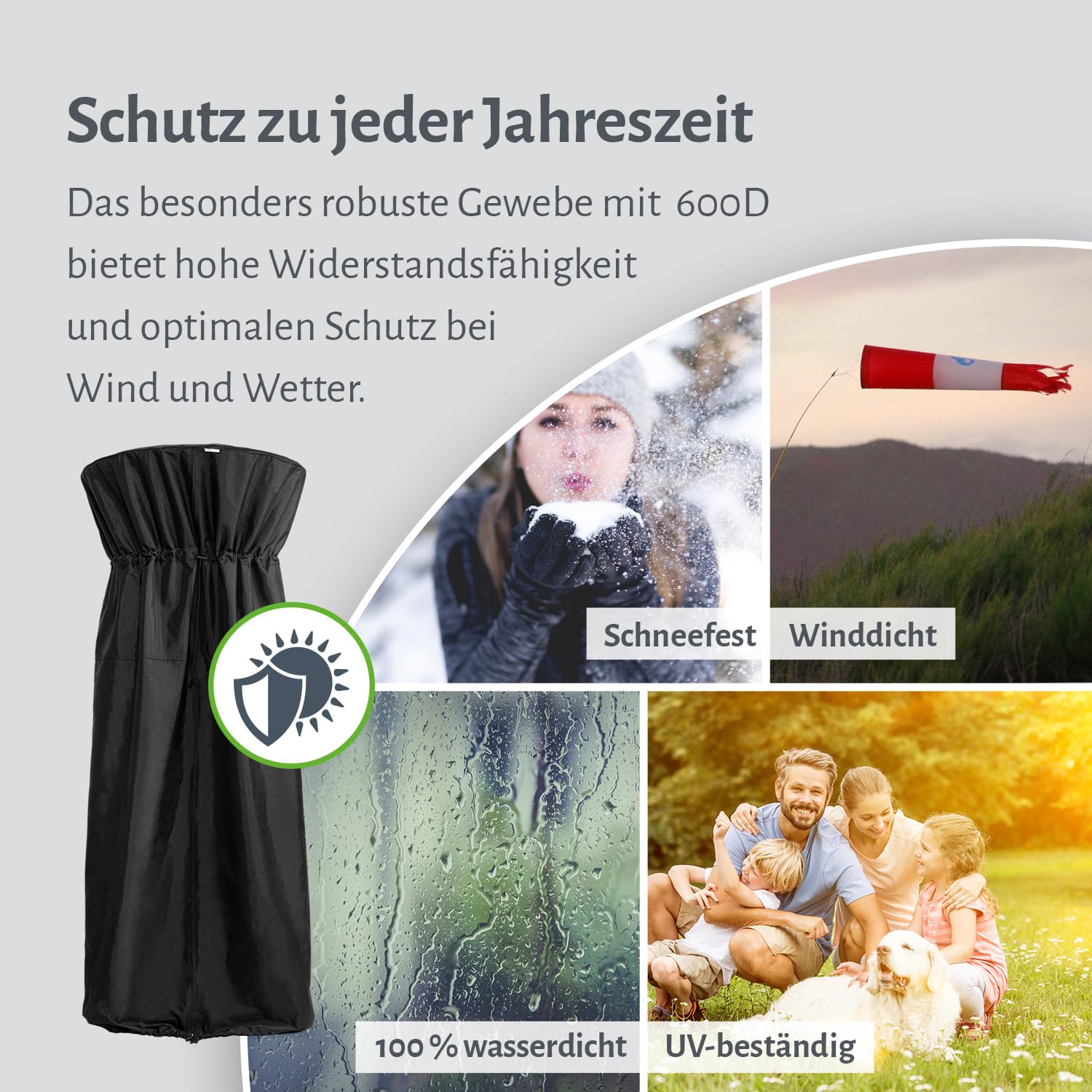 EMPASA Schutzhülle Zubehör Abdeckhaube Schutzhaube Outdoor passend für viele Heizstrahler Terrassenheizer Heizpilze Elektroheizer, Farbe:schwarz, Größe:212 cm