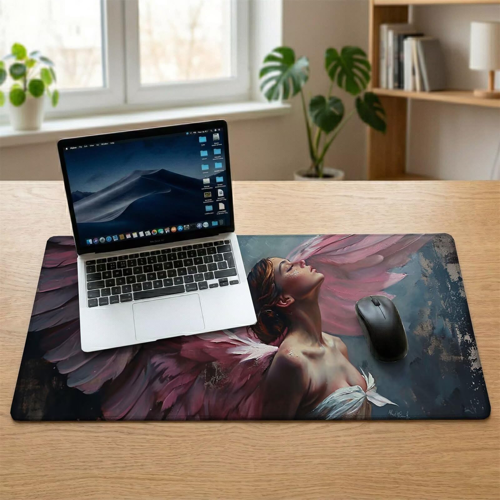 Alfombrilla Ratón XXL 1200 x 600 x 3 mm, Alfombrilla Escritorio, Rosa Grande Protector de Mesa con Base de Goma Antideslizante y Bordes Cosidos, Impermeable, para Oficina, PC, Gaming (Ángel) L-x2262