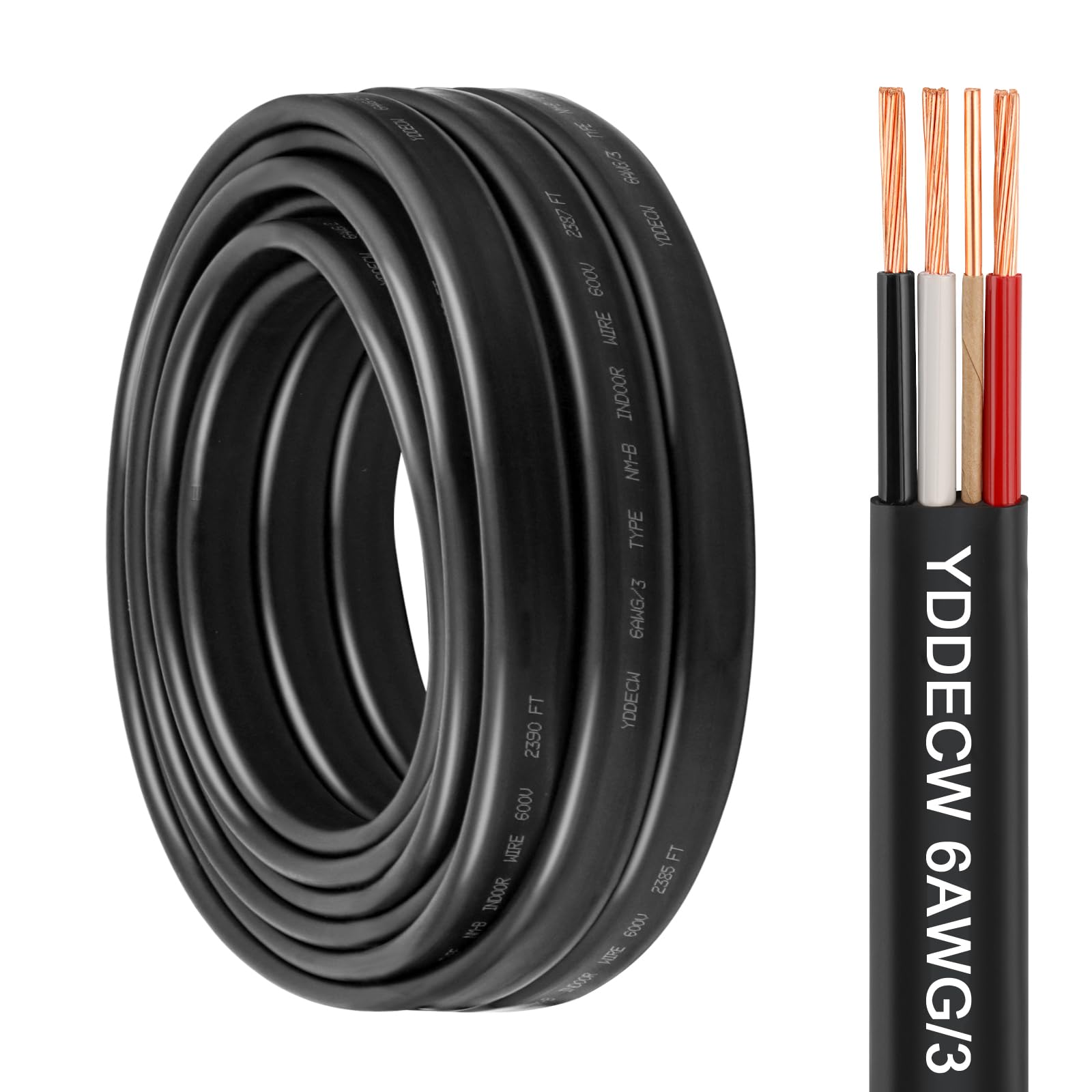 Photo 1 of YDDECW 6/3 NM-B Wire with Ground - 25FT 6 Gauge Non-Metallic Sheathed Cable Pure Copper 6 AWG 3 Conductor Residential Indoor Wire for Outlets, Switches and Other Loads etc.
