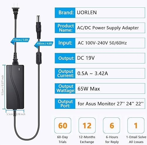 Miniatura 6 de Cargador rápido de 19 V con certificación UL para Toshiba Satellite C55 C55D C55T C70 C75 C645 C650 C655 C675 C850 C855 C875 Cable de alimentación