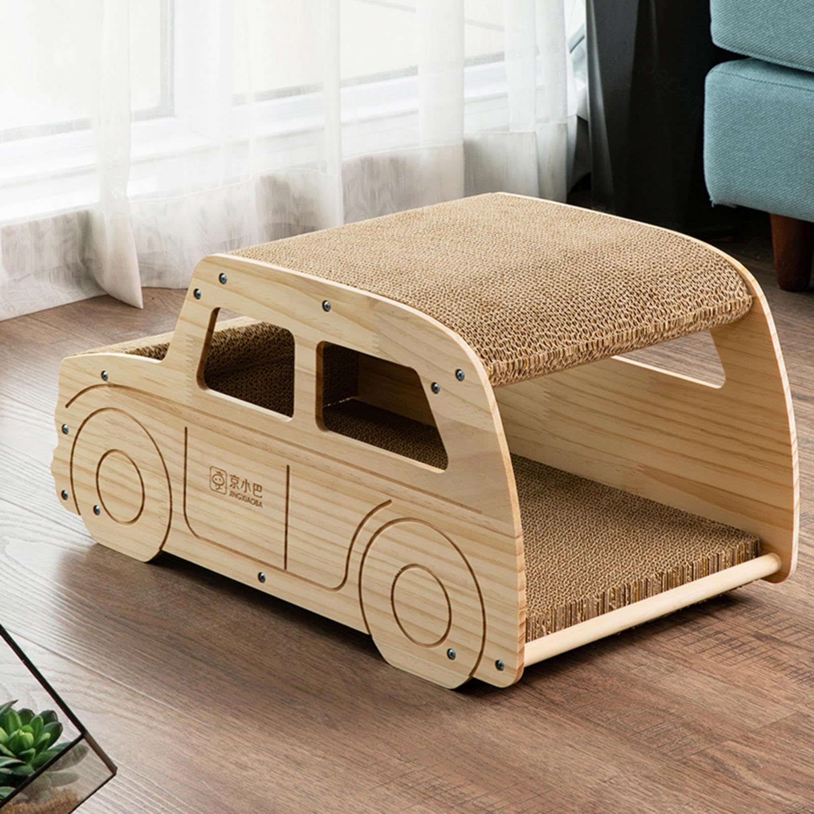 NIBHZ Rascador de Cartón para Gatos, Poste de Rascador para Gatos, Almohadillas de Tablero Duraderas Que Evitan Daños en Los Muebles,Wooden Car Cat Scratching Board