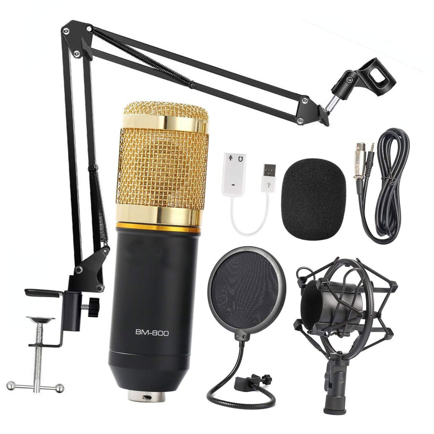 INOOMP Kondensatormikrofon Bm Studio und Live-auftritte mit Metallhalterung Handystativ Filter und Integriertem Windschutz für Gesang und Instrumente