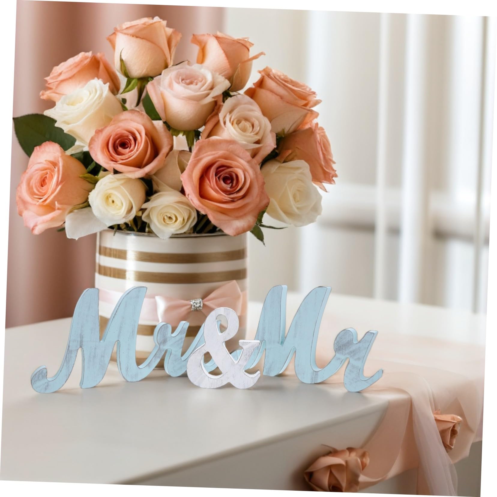 Holz Mr Mrs Dekoration Hochzeit Tischdeko Vintage Stil Langlebiges Holzschild für Hochzeitsfeier Jubiläum Romantische Partydeko in Blau