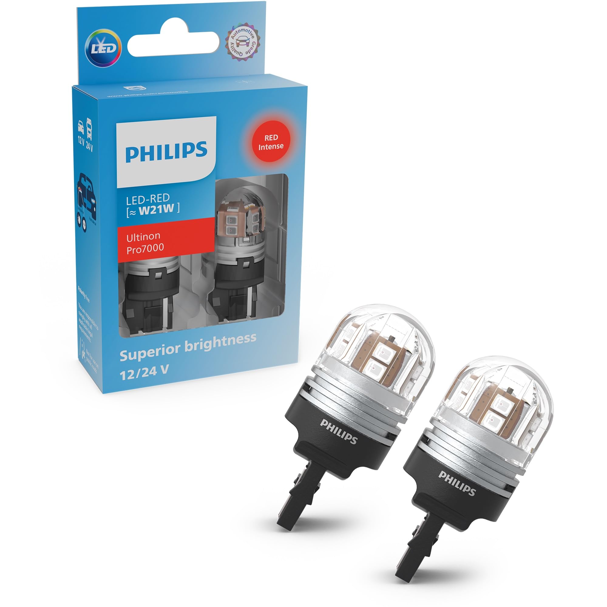 Philips Ultinon Pro7000 LED car signaling bulb (W21W red), 12V/24V