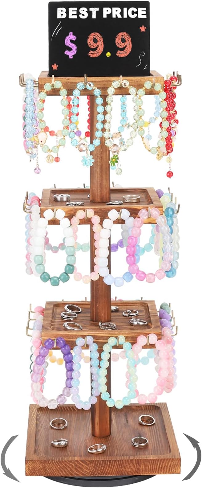 Amazon.com: SolJubilant Bracelet Holder, 3 Tier Wooden Rotating ...