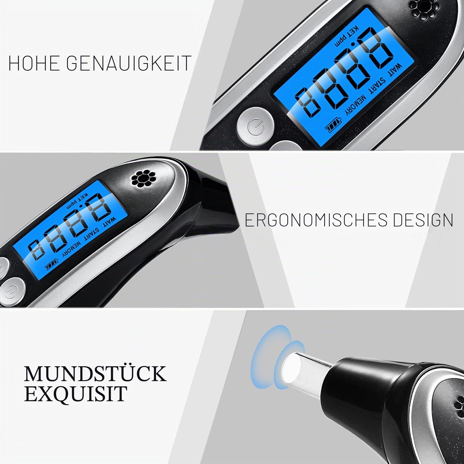 Ketonmessgerät Professional, Fortschrittlicher Digitaler Keton-Analysator und Ketose-Tester, Sofortige Ergebnisse, Tragbarer Atemtester für Ketose-Tests mit 10 Mundstücken (Ketone Meter)