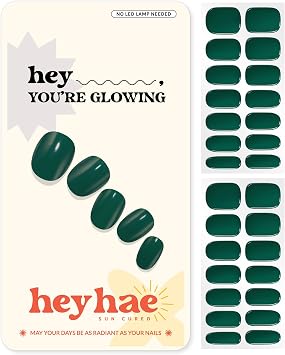 Heyhae Semi Cured Gel Nail Strips | Sun-Cured No LED Lamp Needed Easy Apply & Remove | Includes 28 strips, 1 Prep Pad, 1 Nail File & 1 Wooden Stick - Hey, You're Glowing