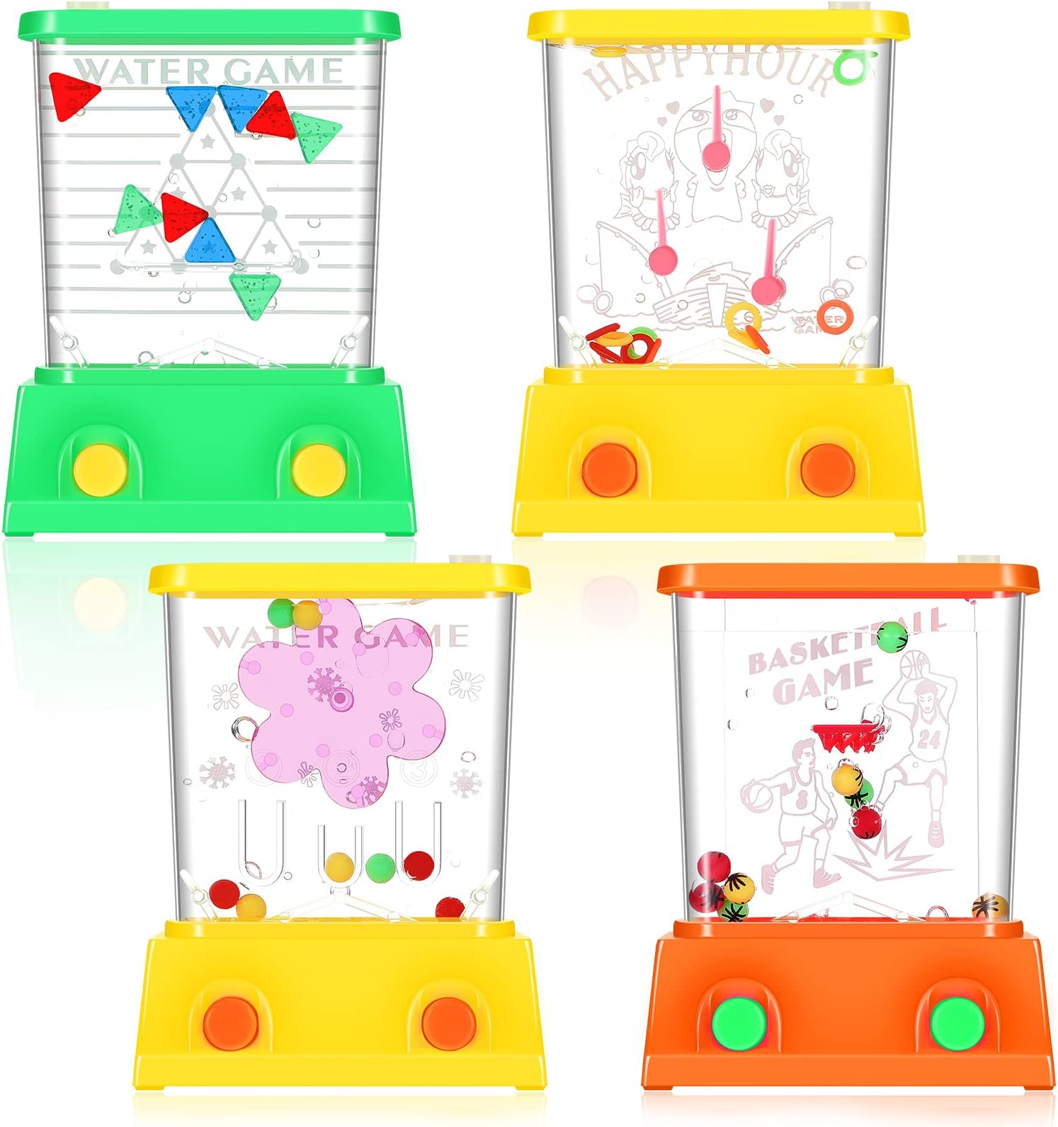 4 Pieces Handheld Water Game Arcade Ring Toss Tables - Basketball Fish Rings Christmas Party Favor for Adults - Retro Pastime Gifts (Classic Style, Without Water)