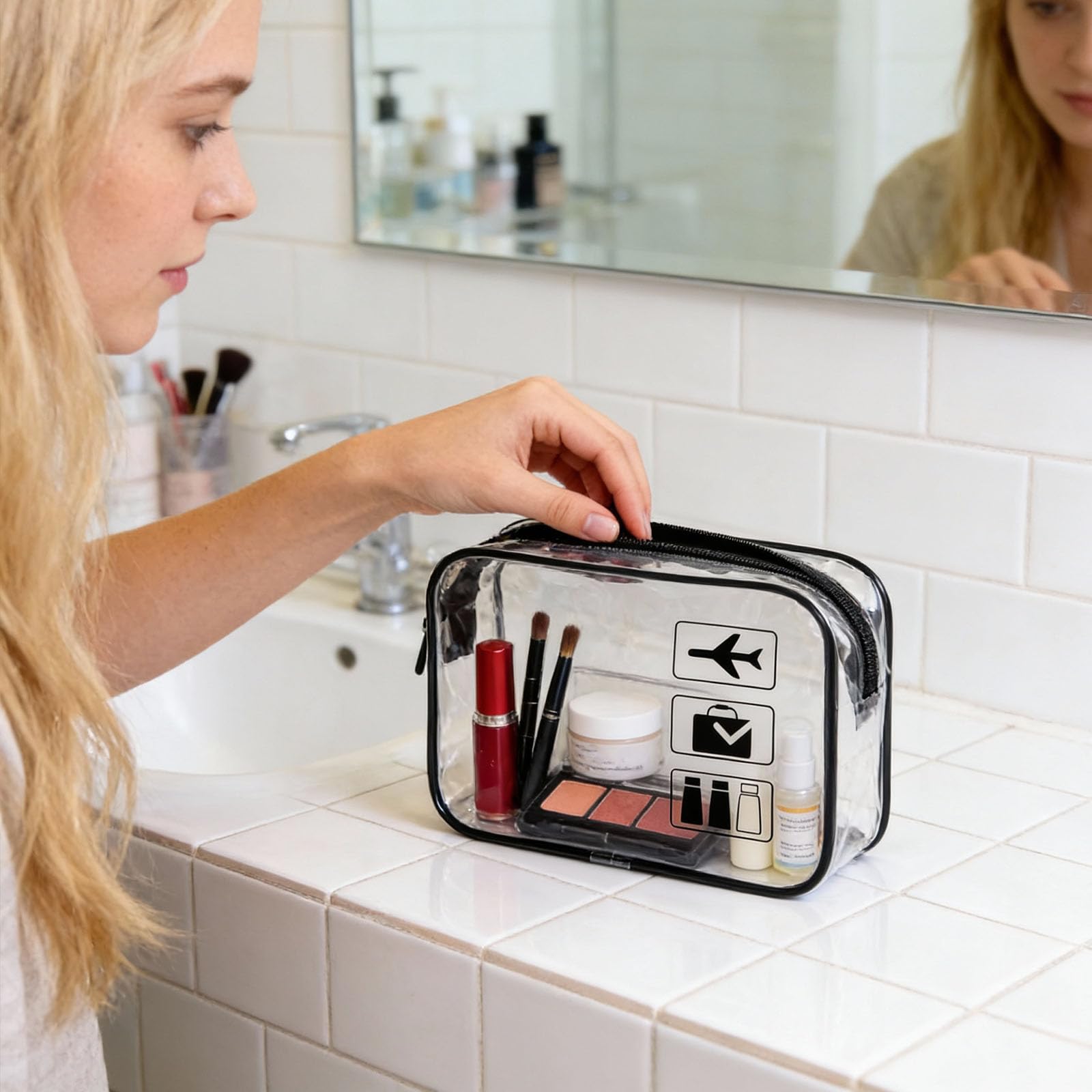 Bolsas de viaje transparentes para artículos de tocador, 10 unidades, bolsa de maquillaje transparente, bolsas de aseo de tamaño de cuarto de galón, bolsa de viaje, color negro
