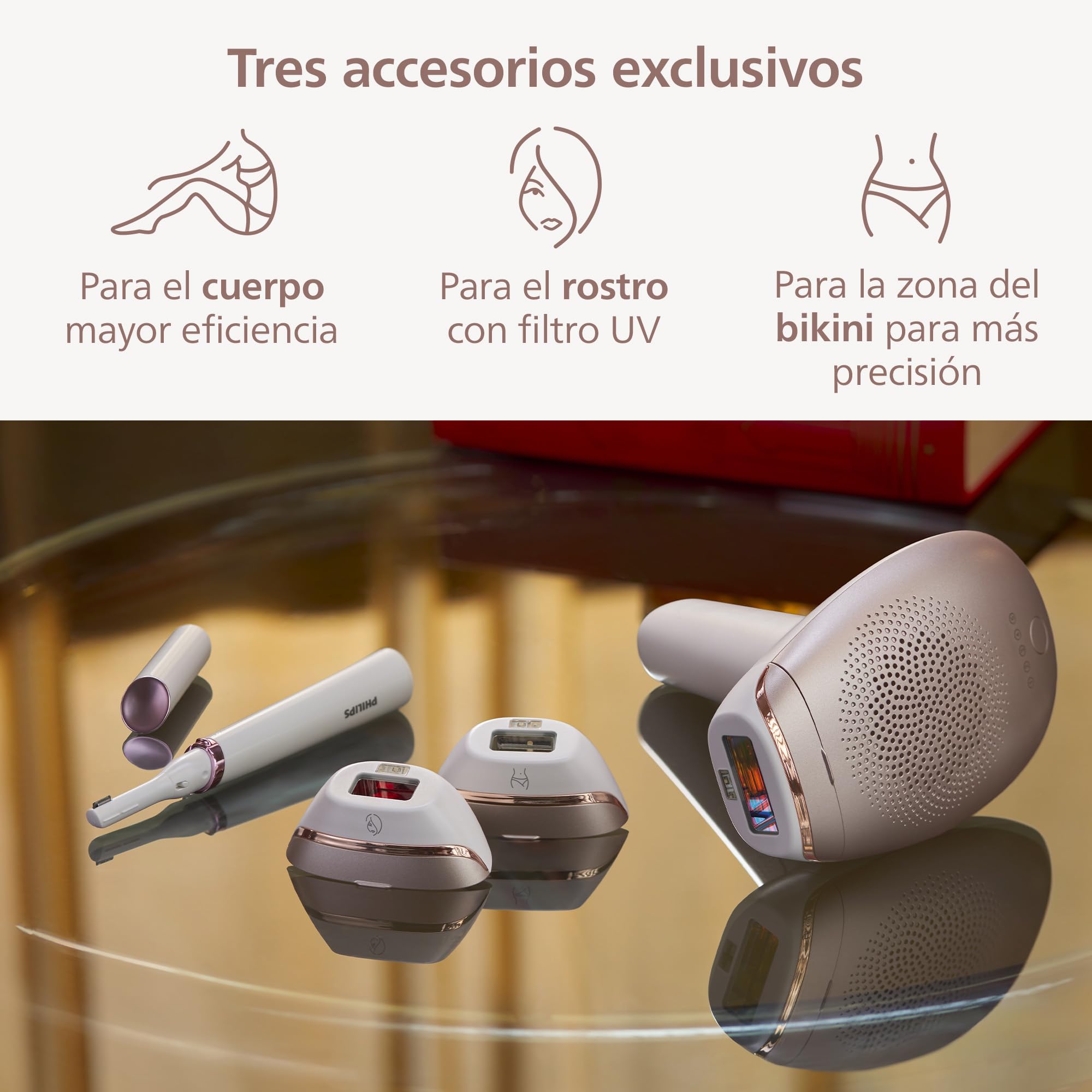 Philips Lumea serie 7000, dispositivo de depilación IPL, alternativa de depilación láser con lápiz recortador compacto satén, 3 accesorios para el cuerpo, la cara y la zona del bikini, BRI923/00