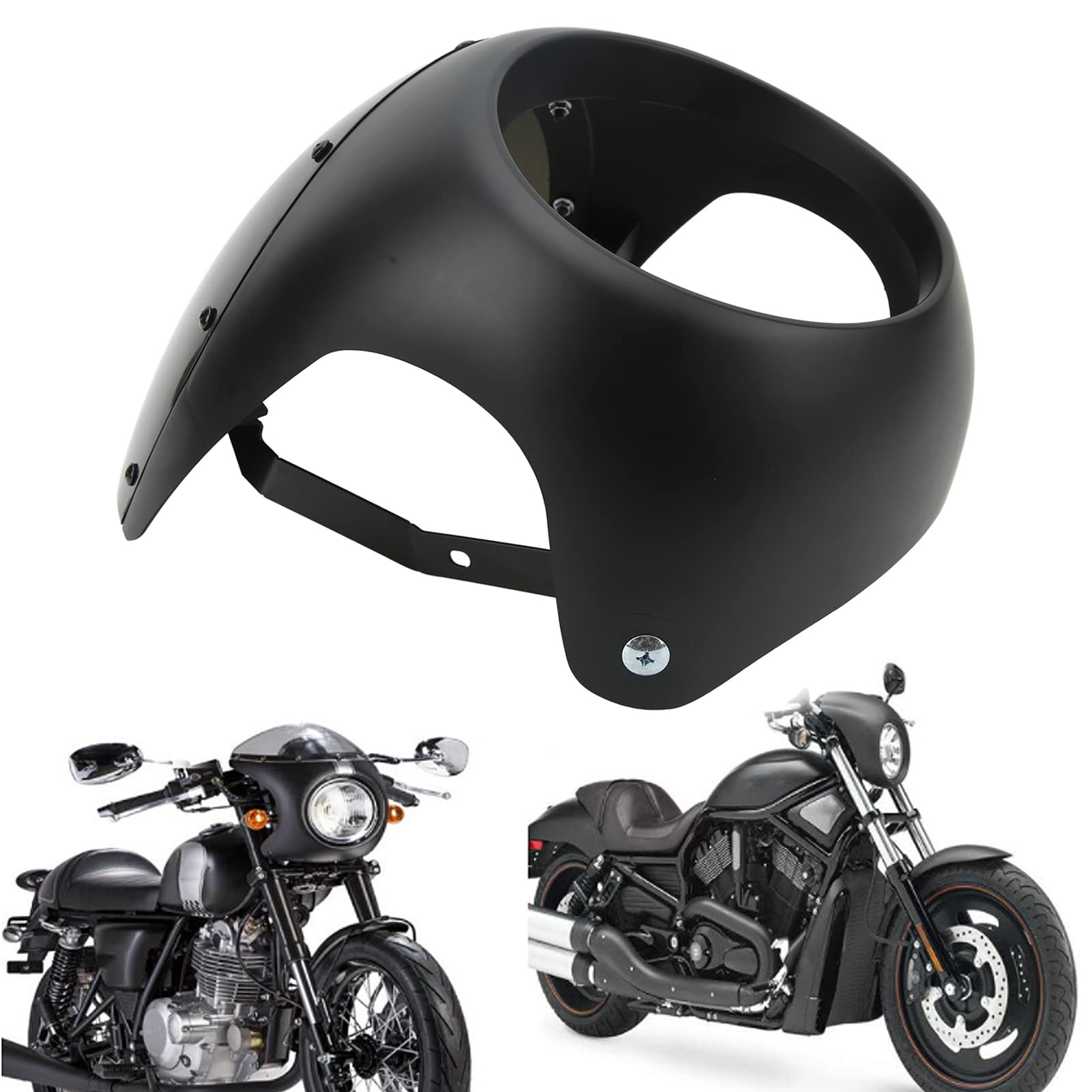 7 Owiewka Reflektora Motocyklowego, Ochronna Szyba Przednia Uniwersalny Owiewka Reflektora Przedniej Szyby Motocykla Kompatybilny z Okrągłymi Reflektorami 7 (165-178mm). (Matowa czerń)