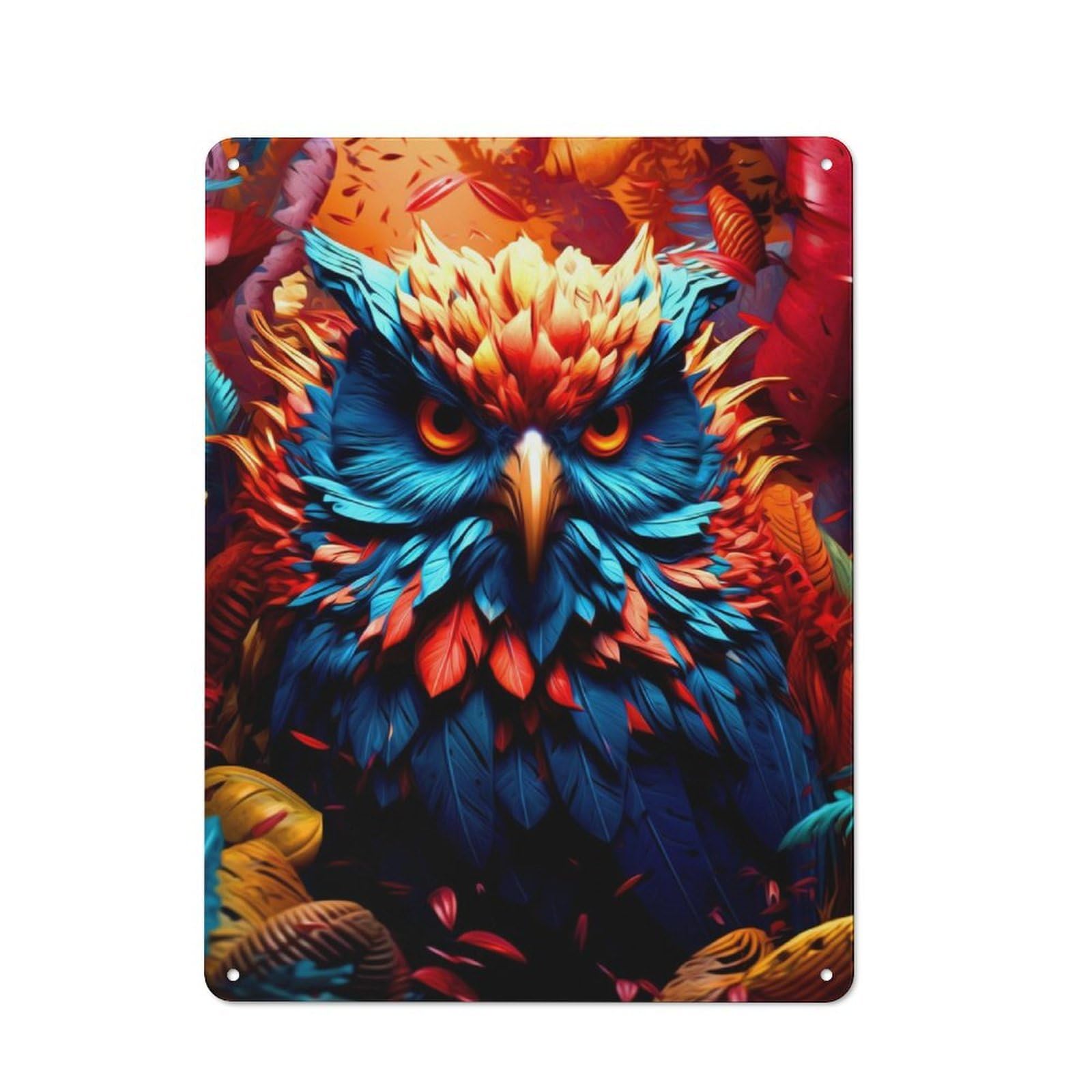 Metal Wall Sign 40x30cm Featuring Fantasy Owl for Café Or Restaurant, for An Autumn Wall Display in Café And Restaurant