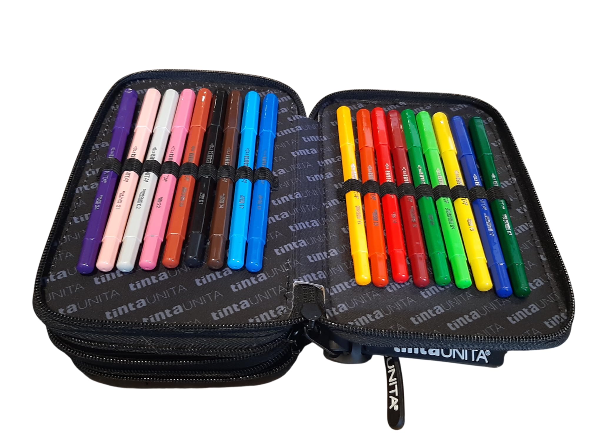 PRESTIGE & DELUXE Estuche completo de color liso con 3 cremalleras, color negro, glamoroso, elegante, con estuche ovalado con cremallera para la escuela, para niña y niña + llavero y bolígrafo de