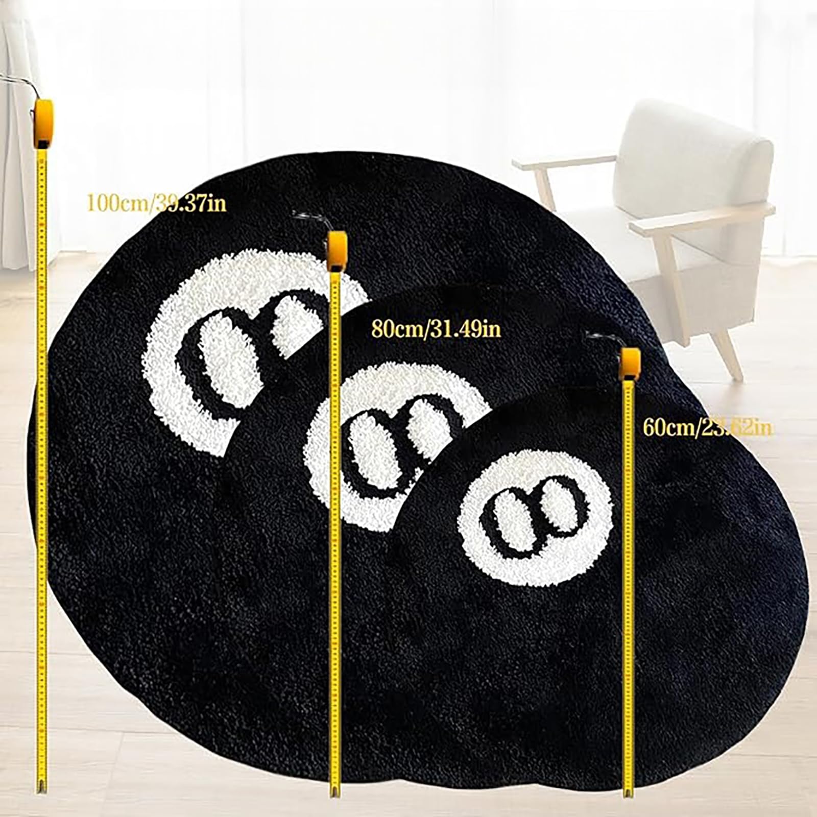 8 Ball Billar Alfombra, con Tufting suave con Anti-Rutsch, Lavable a máquina 80x80cm Redondo en Negro Cool Rugs, Para Decoración Streetwear Dormitorio Juvenil